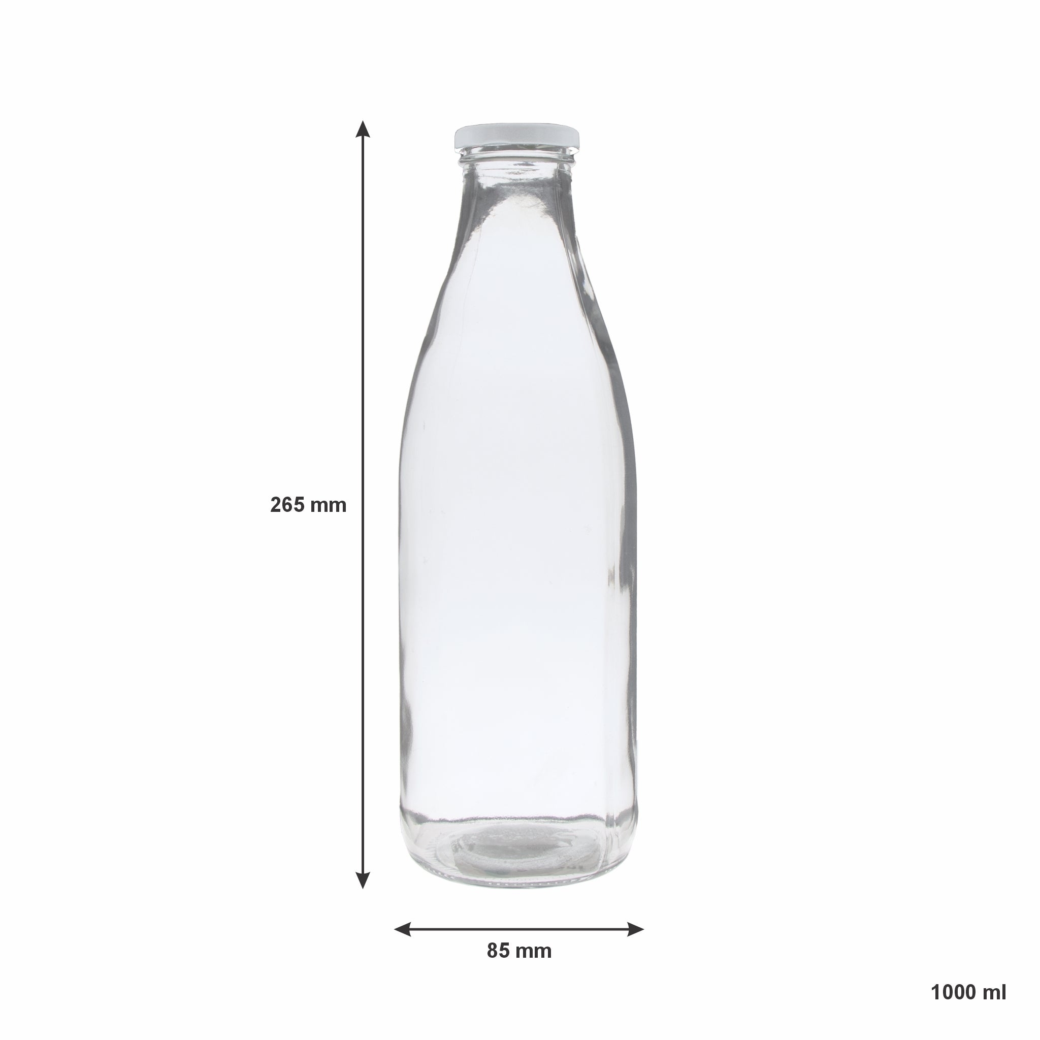REGENT GLASS MILK BOTTLE WITH METAL LID, 1L