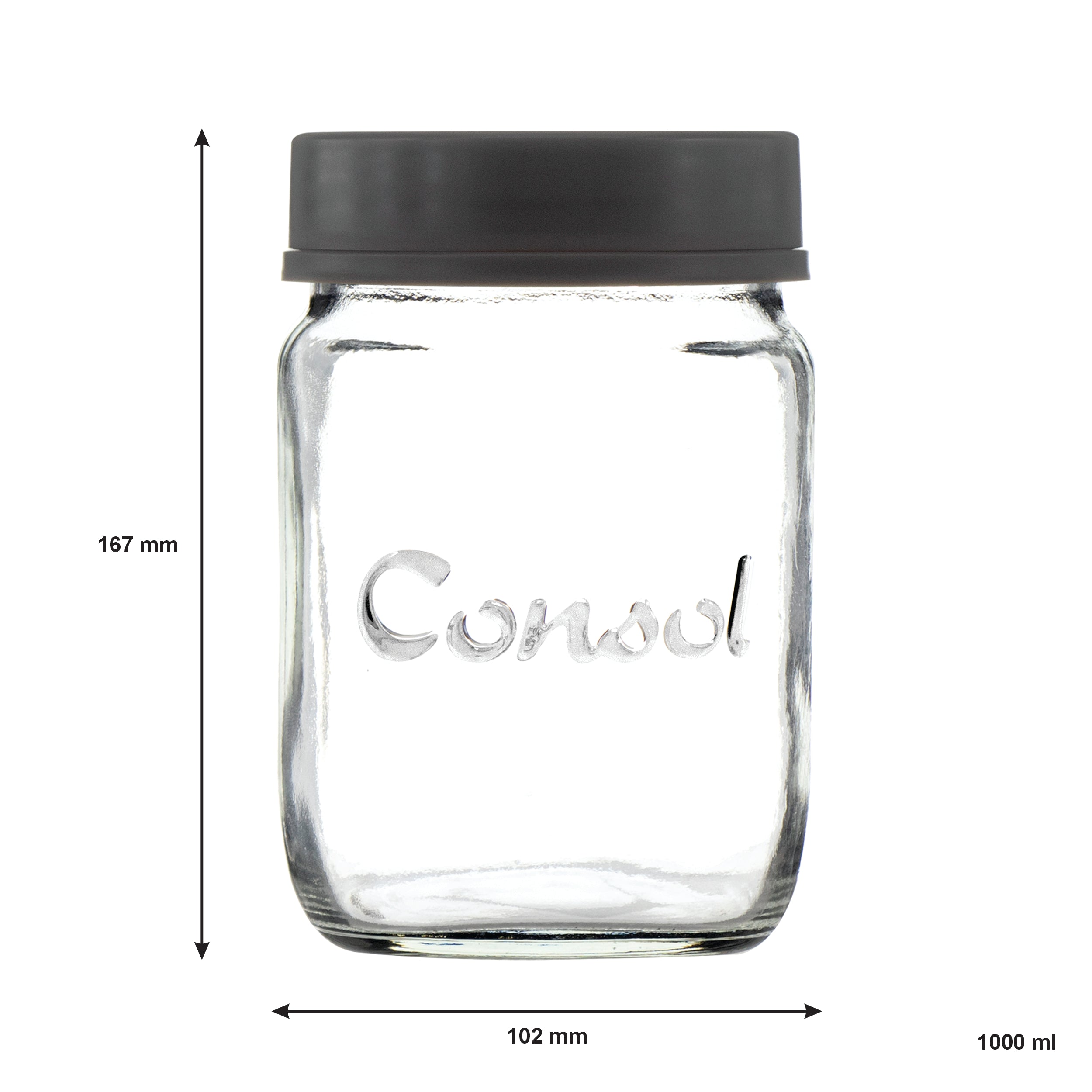 CONSOL JAR WITH NEW ASSORTED COLOURED LIDS, 1L
