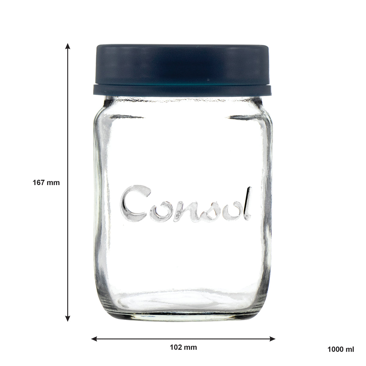 CONSOL JAR WITH NEW ASSORTED COLOURED LIDS, 1L