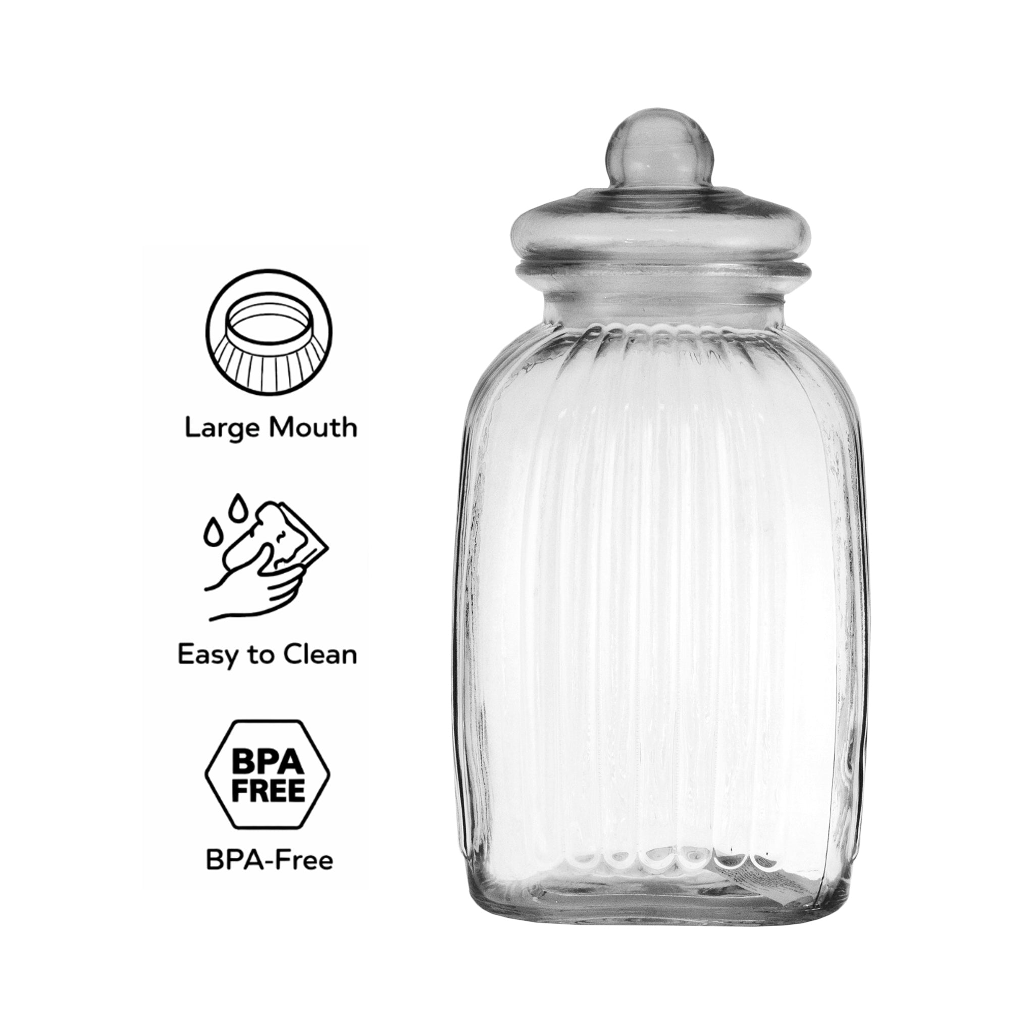 REGENT SQUARE GLASS RIBBED JAR WITH GLASS LID, 4.8L