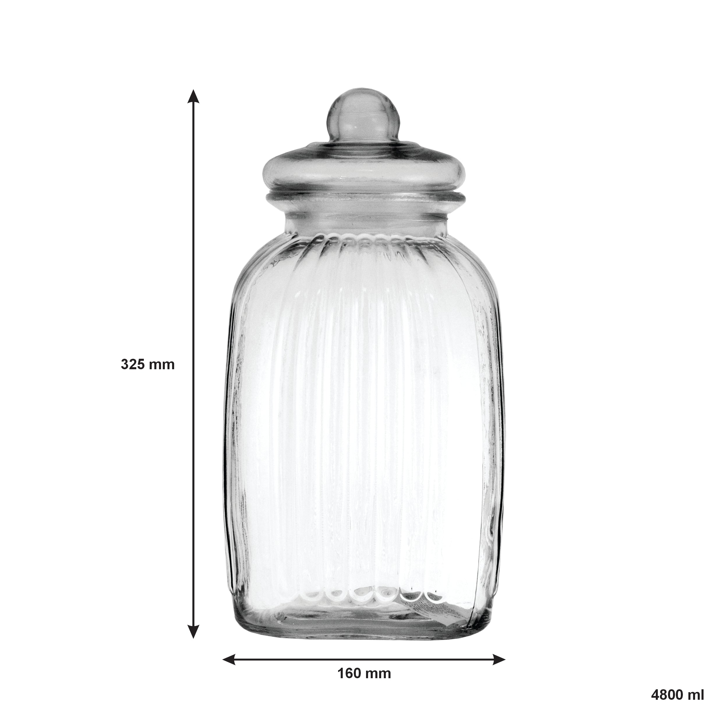 REGENT SQUARE GLASS RIBBED JAR WITH GLASS LID, 4.8L