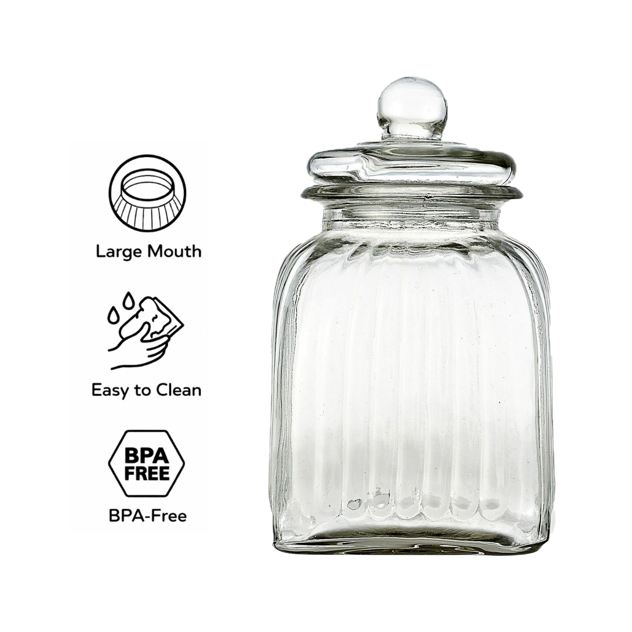 REGENT SQUARE GLASS RIBBED JAR WITH GLASS LID, 3.65L