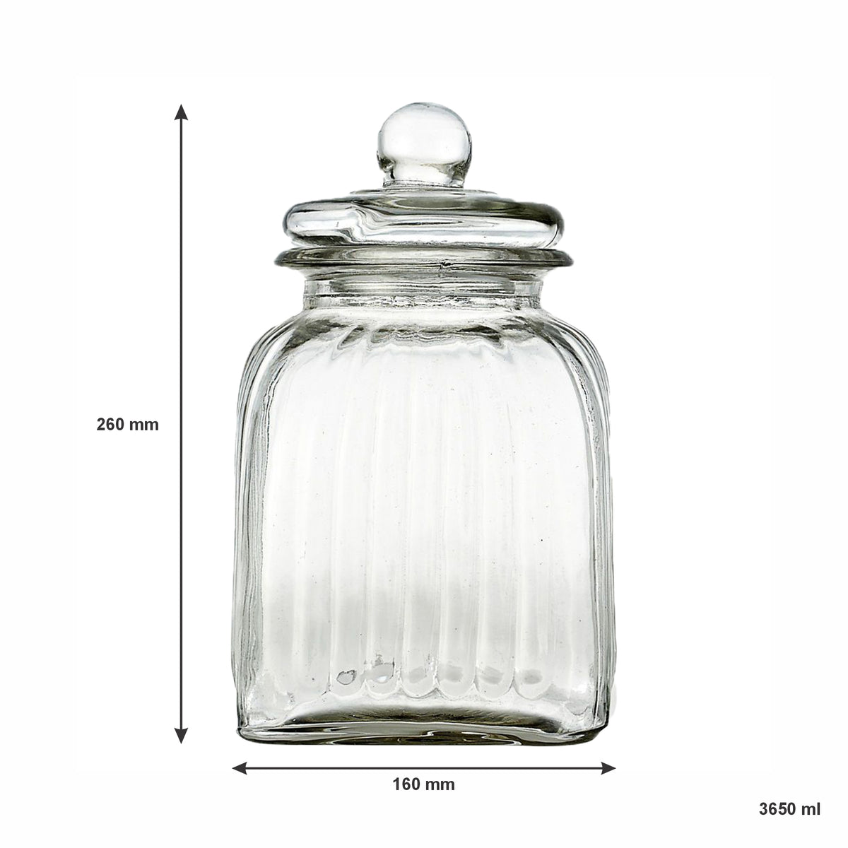 REGENT SQUARE GLASS RIBBED JAR WITH GLASS LID, 3.65L