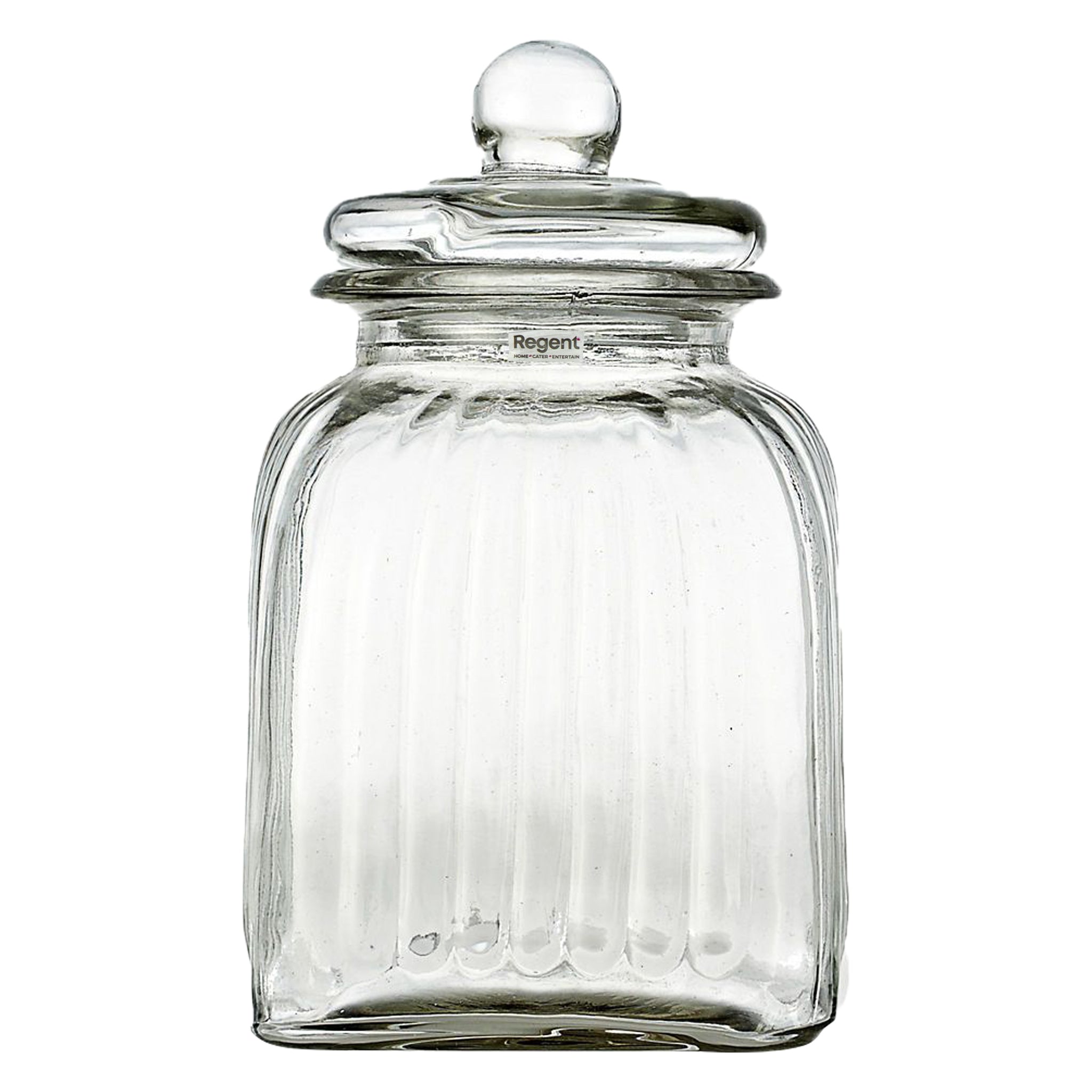 REGENT SQUARE GLASS RIBBED JAR WITH GLASS LID, 3.65L