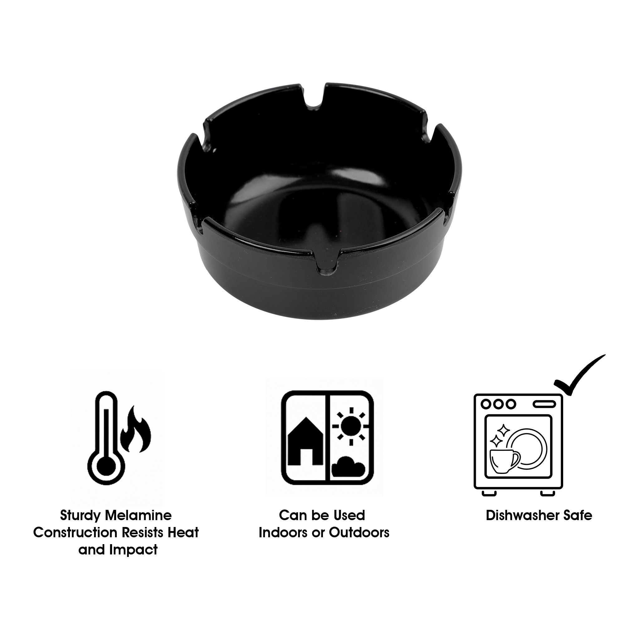 REGENT ASHTRAYS BLACK MELAMINE 4PK, 100MM DIA