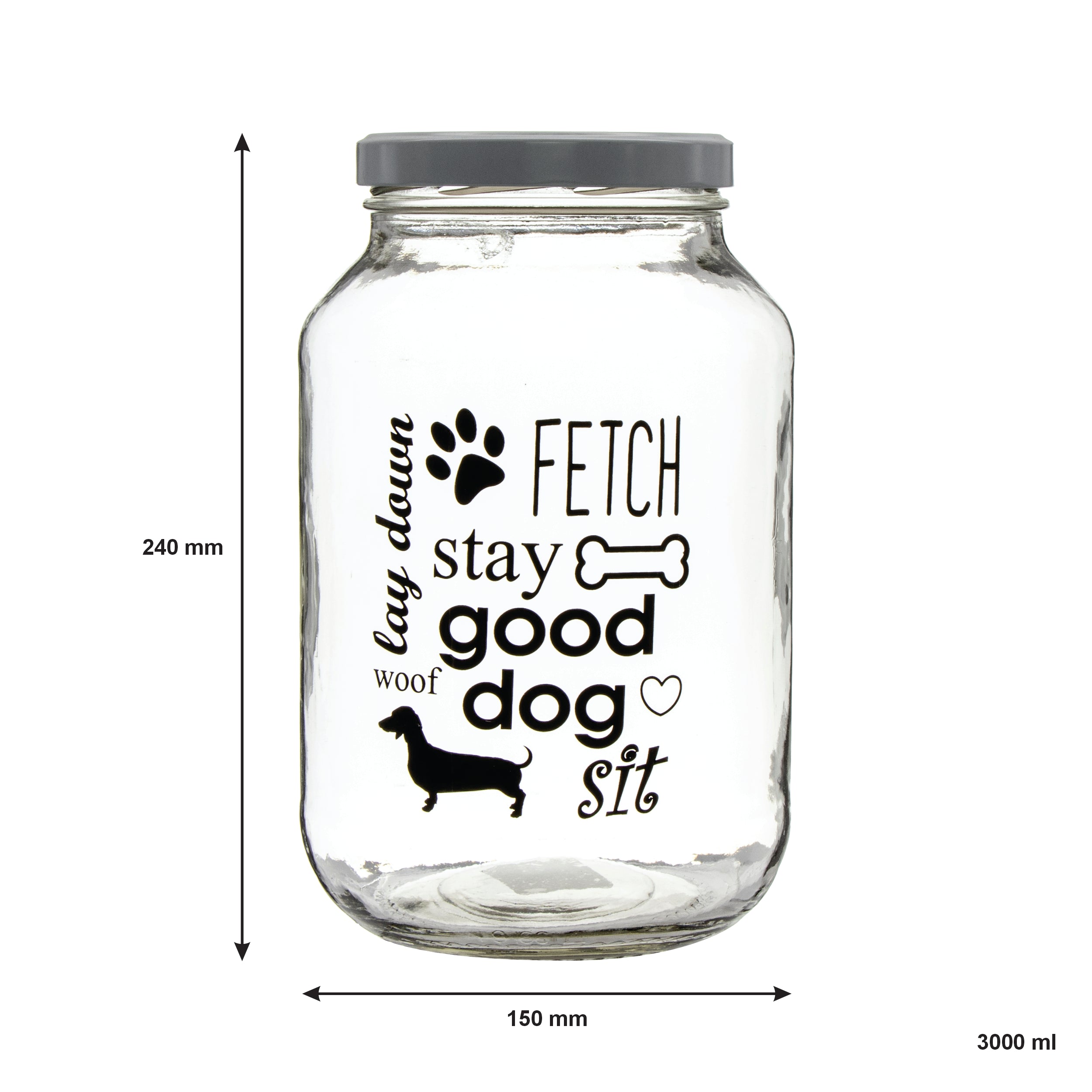 REGENT GLASS JAR WITH DOG PRINT AND WHITE LID, 3L