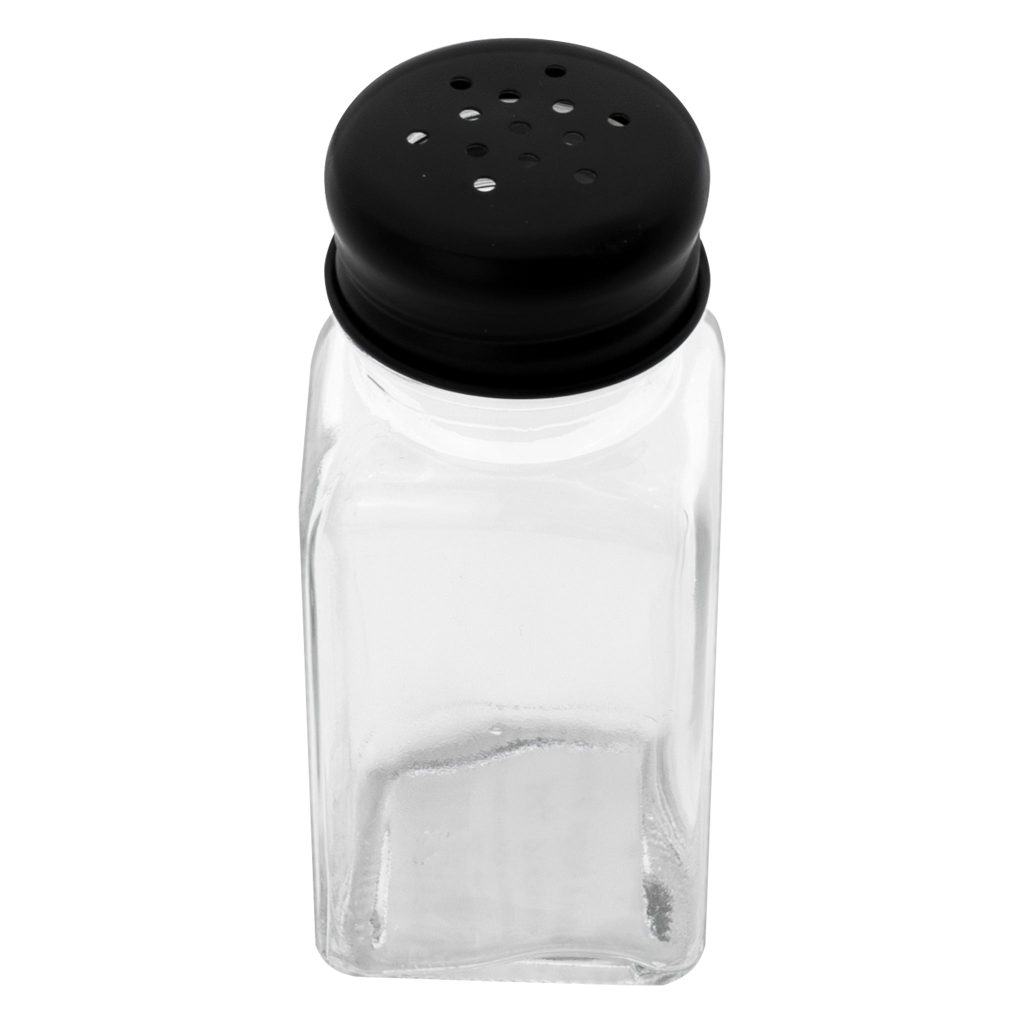 REGENT CLEOPATRA SALT & PEPPER GLASS SHAKERS WITH BLACK LIDS, 85ML