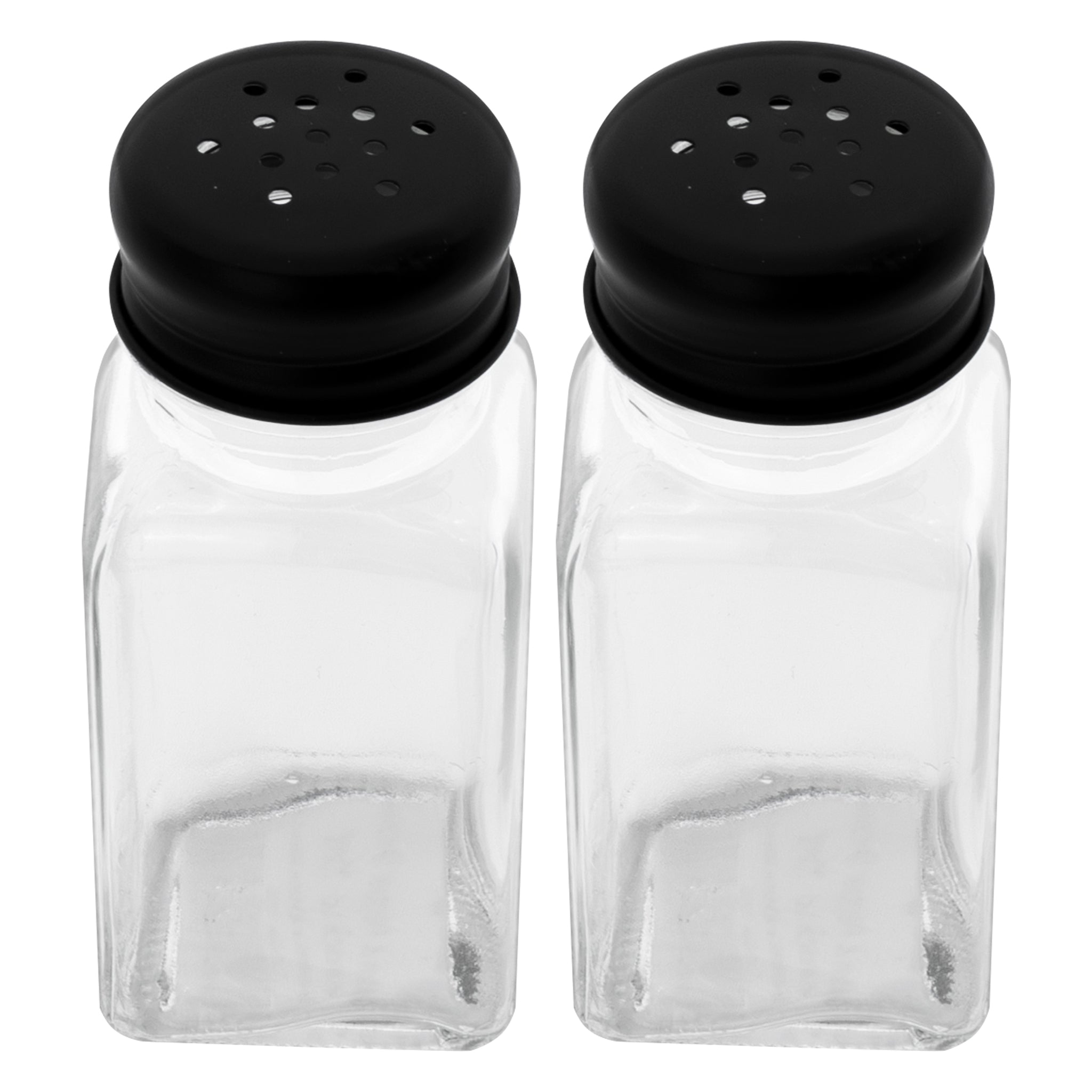 REGENT CLEOPATRA SALT & PEPPER GLASS SHAKERS WITH BLACK LIDS 2PK, 85ML
