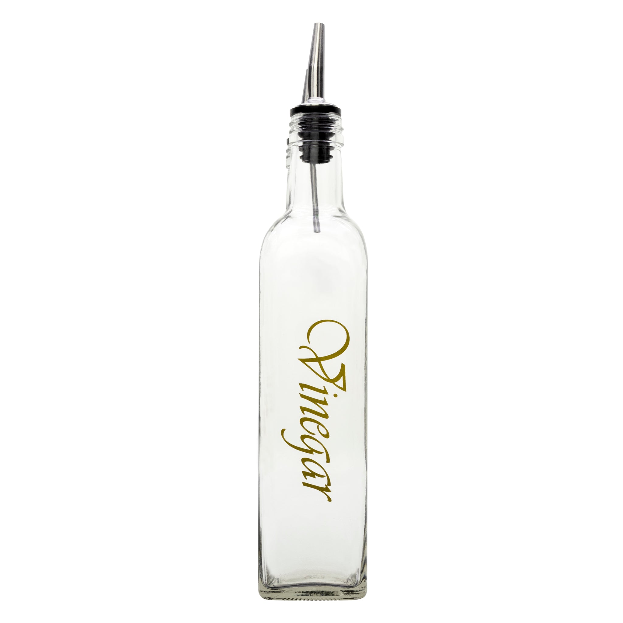 REGENT SQUARE GOLD PRINTED OLIVE OIL & VINEGAR BOTTLES WITH POURERS EA, 500ML