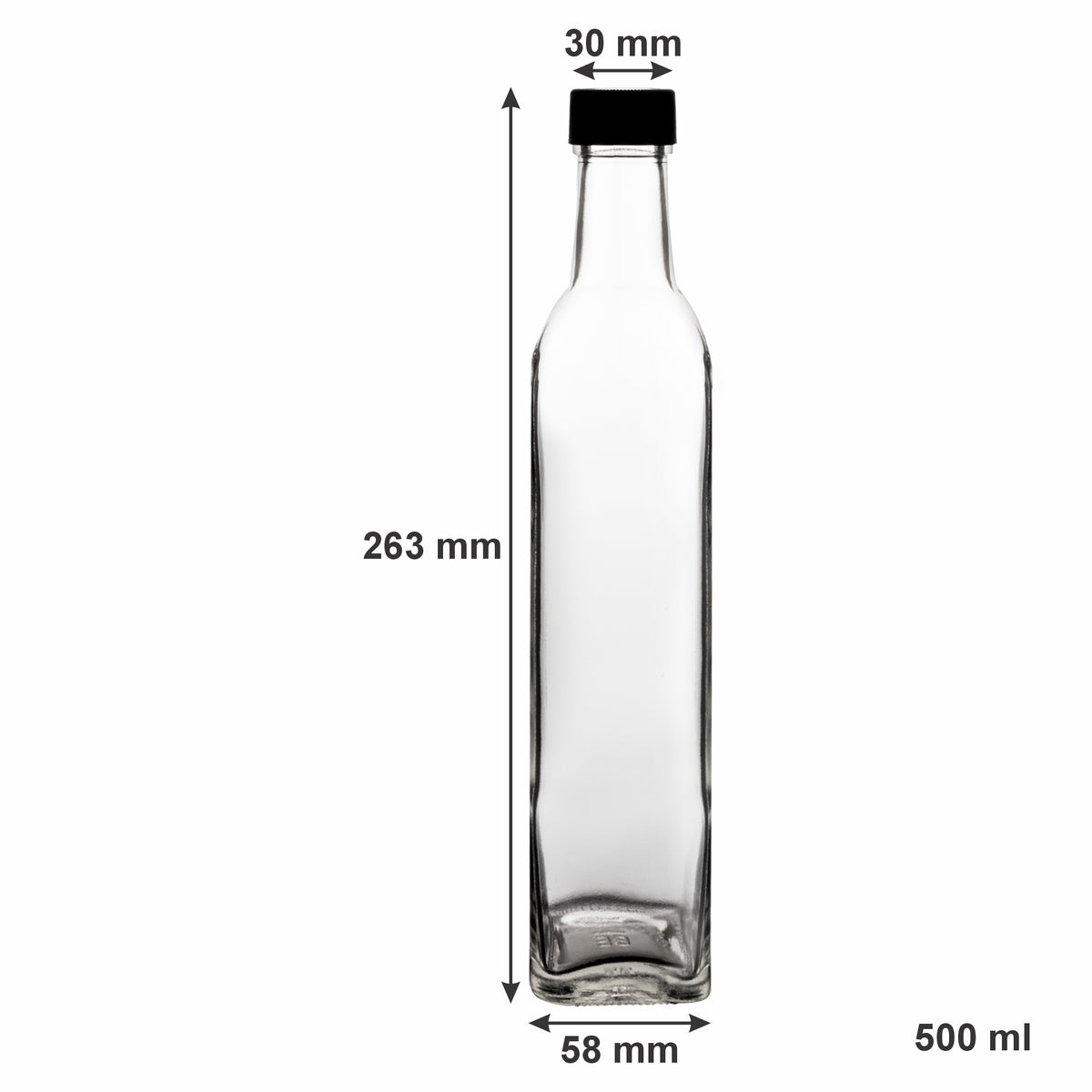 CONSOL SQUARE OIL/VINEGAR BOTTLE WITH BLACK LID, 500ML