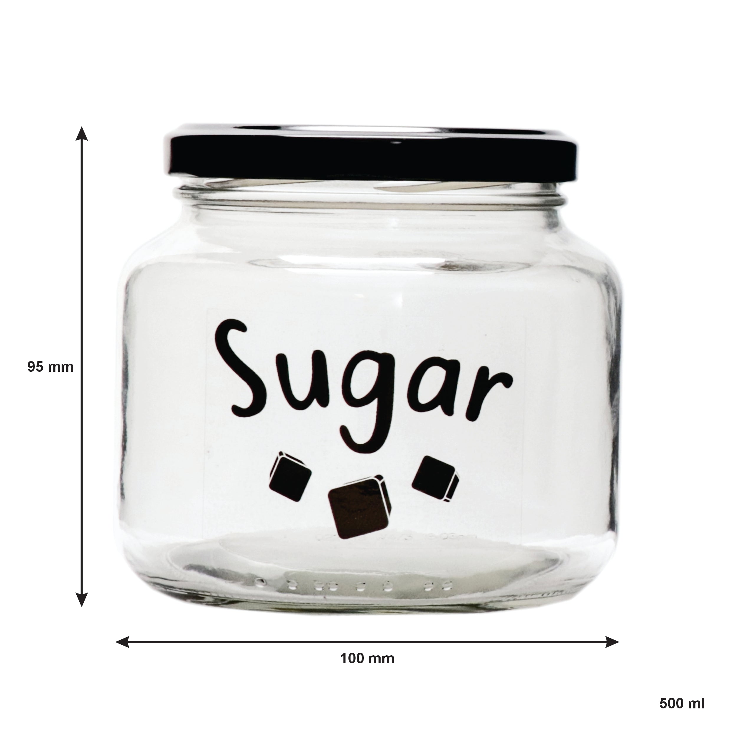 REGENT GLASS TEA, COFFEE, SUGAR PRINTED CANISTERS 3PK SET, 500ML