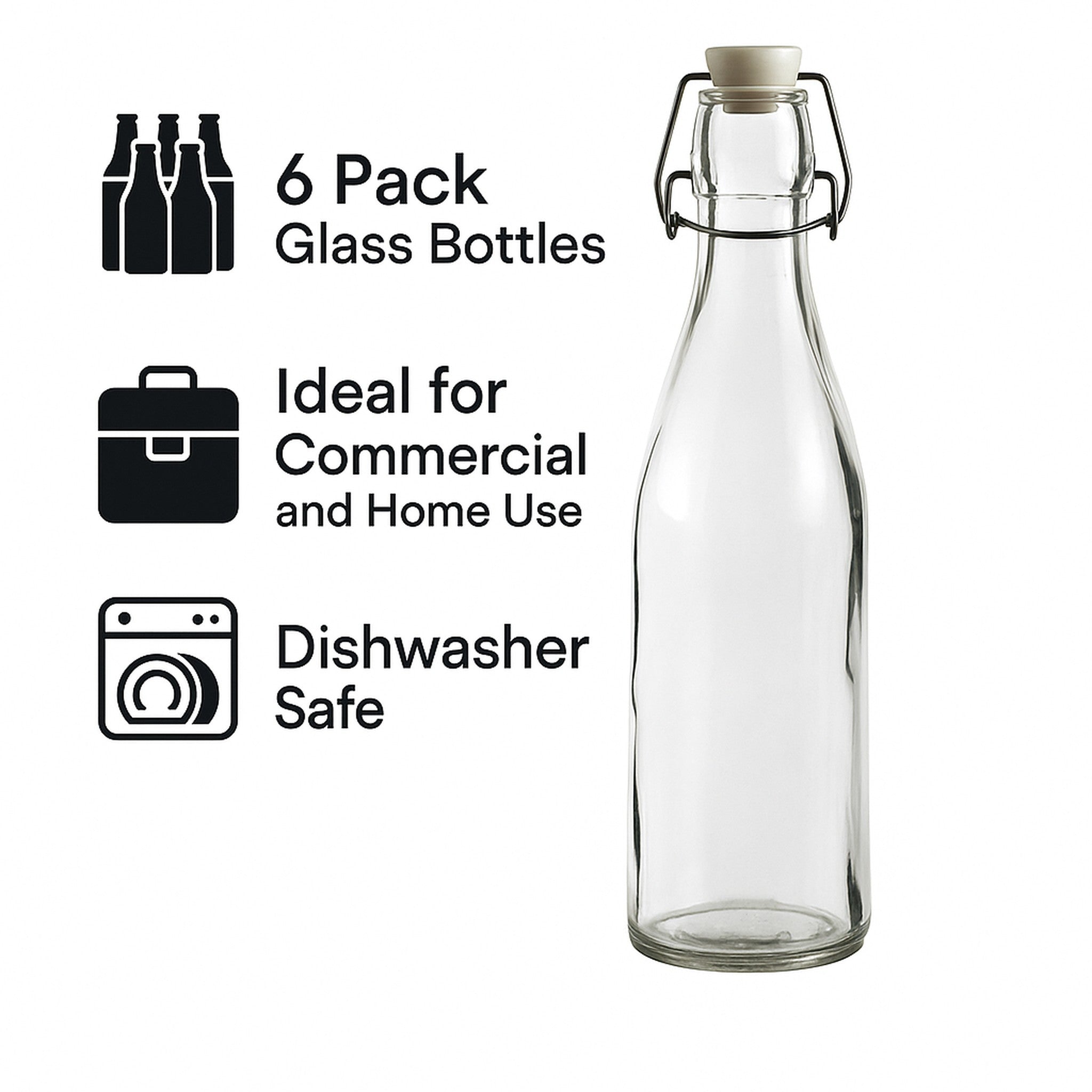 REGENT GLASS BOTTLES WITH WHITE CLIP TOP LIDS 6PK, 500ML