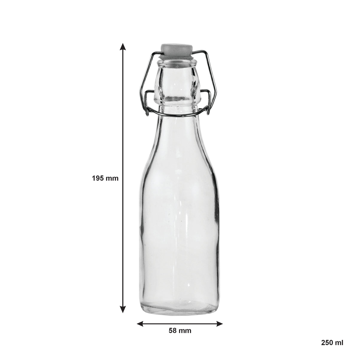 REGENT GLASS BOTTLES WITH WHITE CLIP TOP LIDS 6PK, 250ML