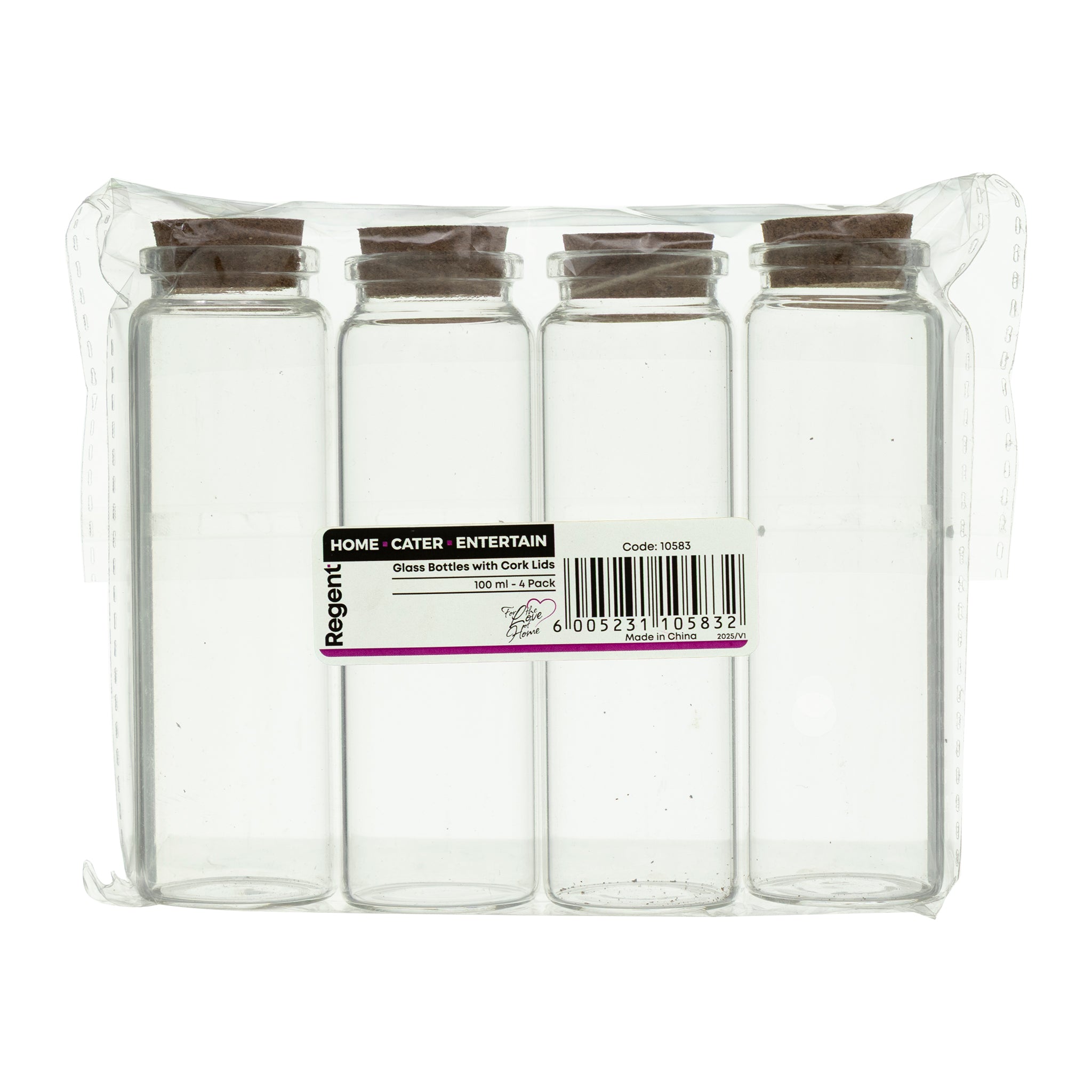 REGENT GLASS BOTTLES WITH CORK LIDS 4PK, 100ML