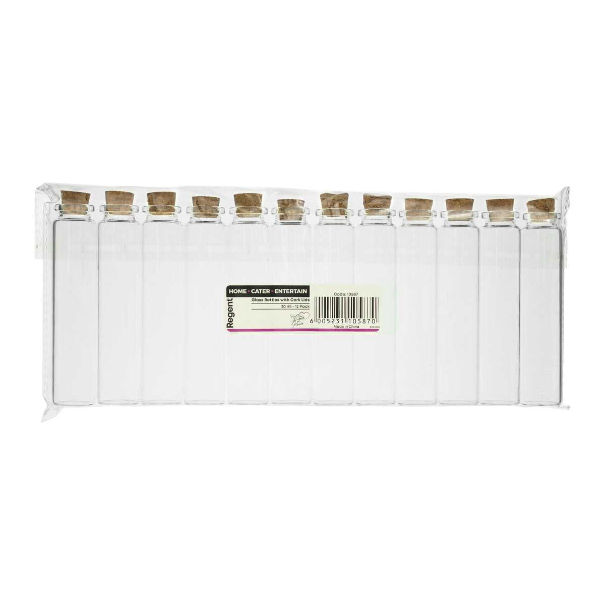 REGENT GLASS BOTTLES WITH CORK LIDS 12PK, 30ML