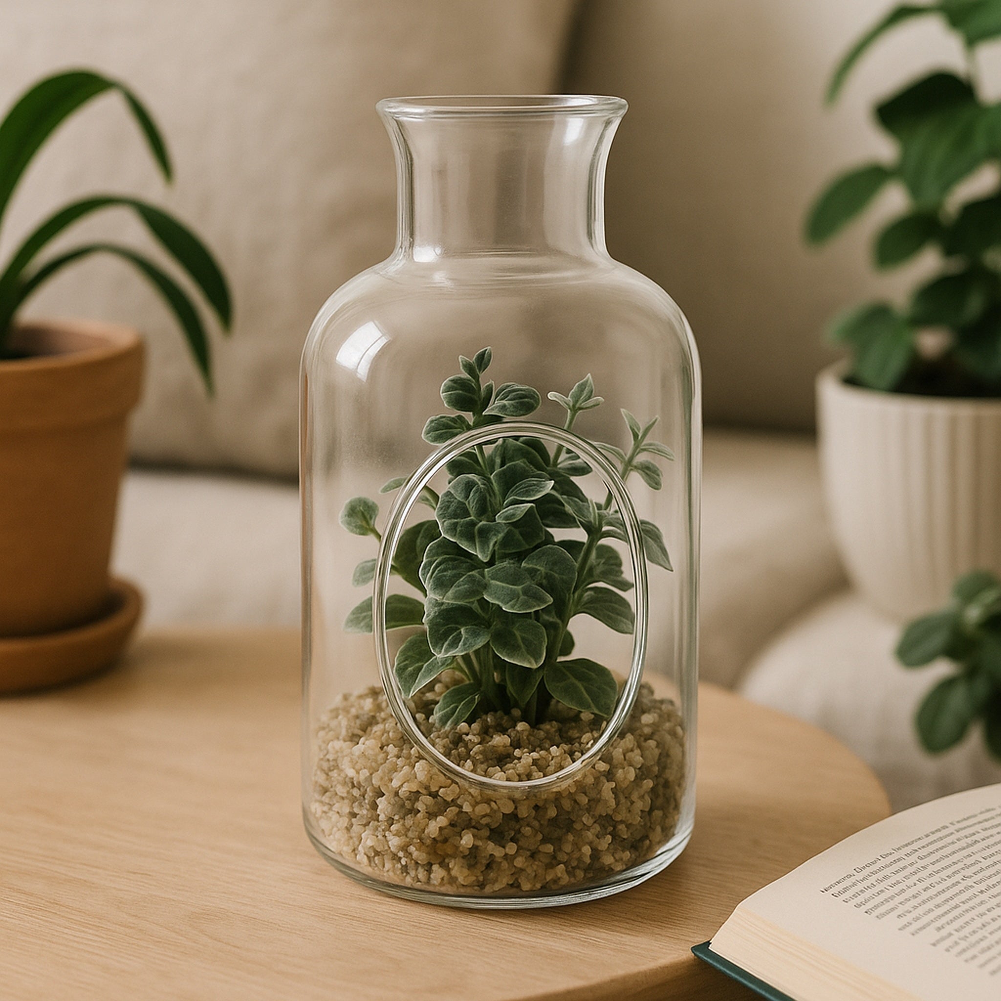 REGENT ARTIFICIAL SUCCULENT IN A CLEAR GLASS BOTTLE