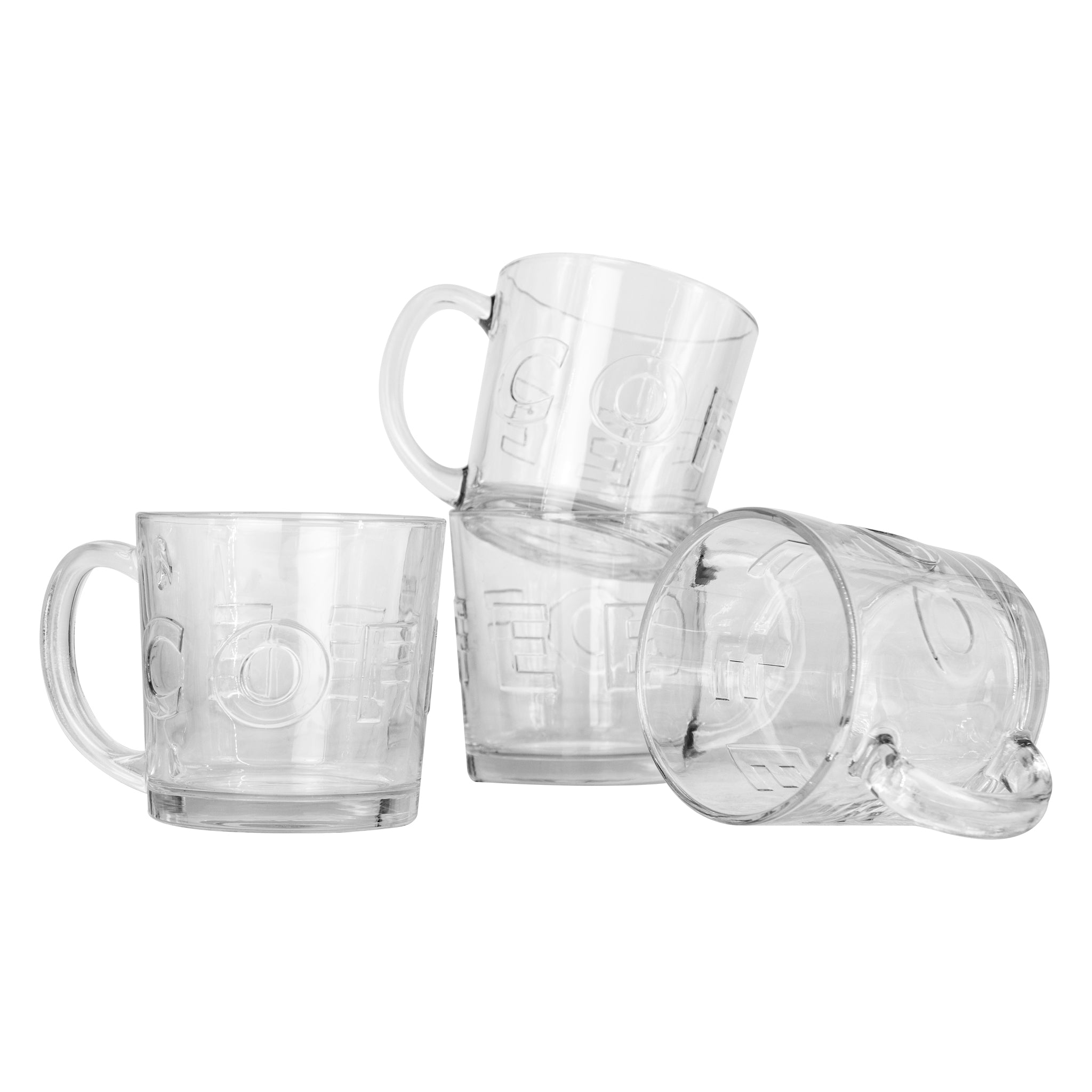REGENT `COFFEE`EMBOSSED GLASS COFFEE MUGS 4PK, 380ML