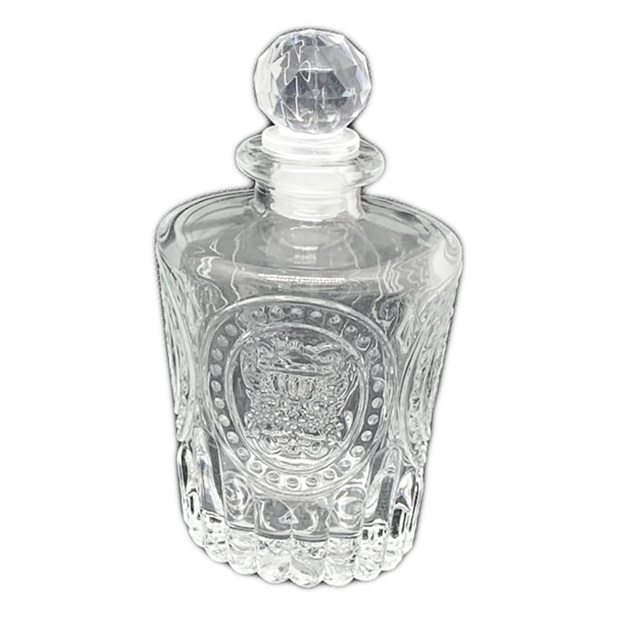 REGENT GLASS PERFUME BOTTLE TAPERED EMBOSSED WITH BALL STOPPER, 140ML