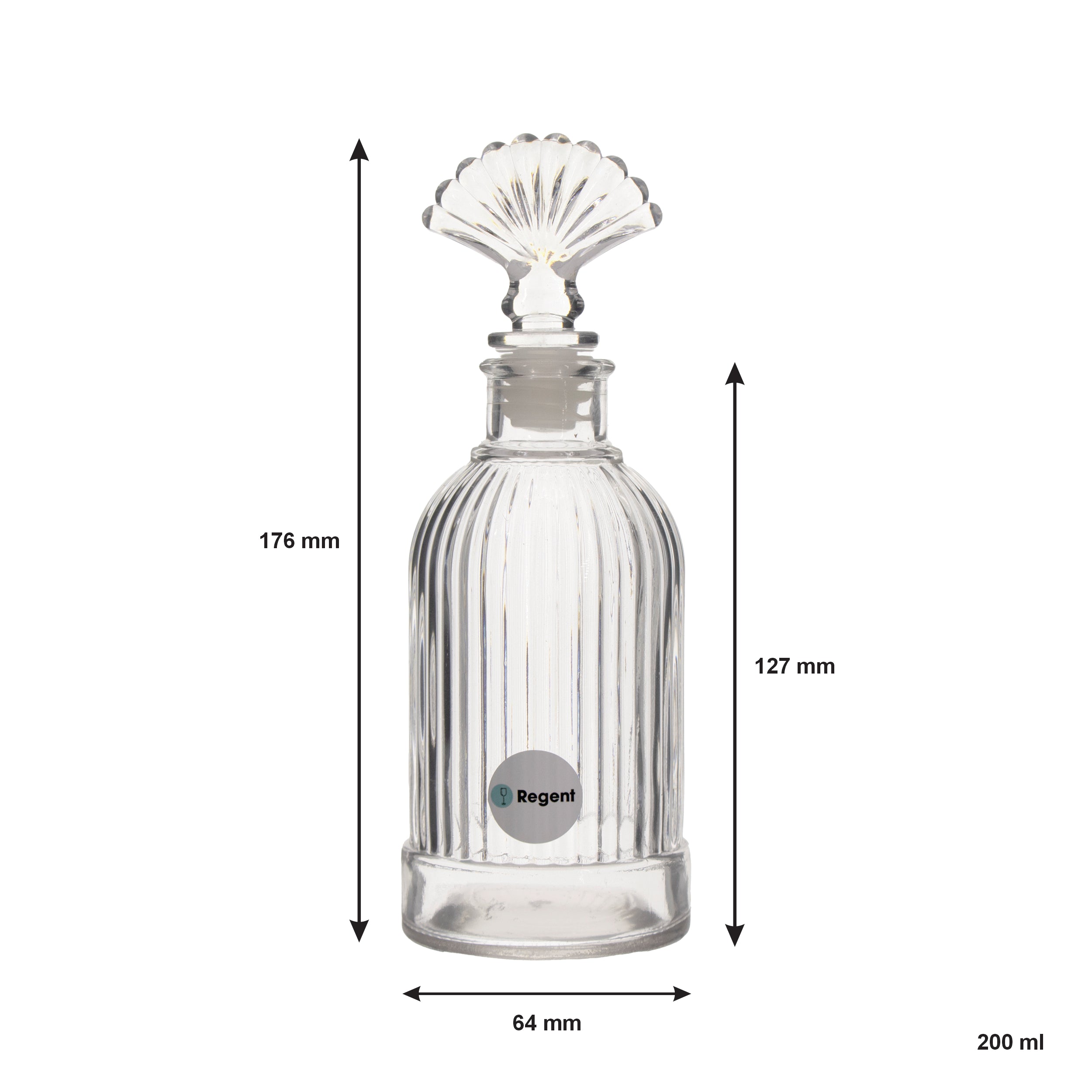 REGENT GLASS PERFUME RIBBED BOTTLE WITH SHELL STOPPER, 200ML