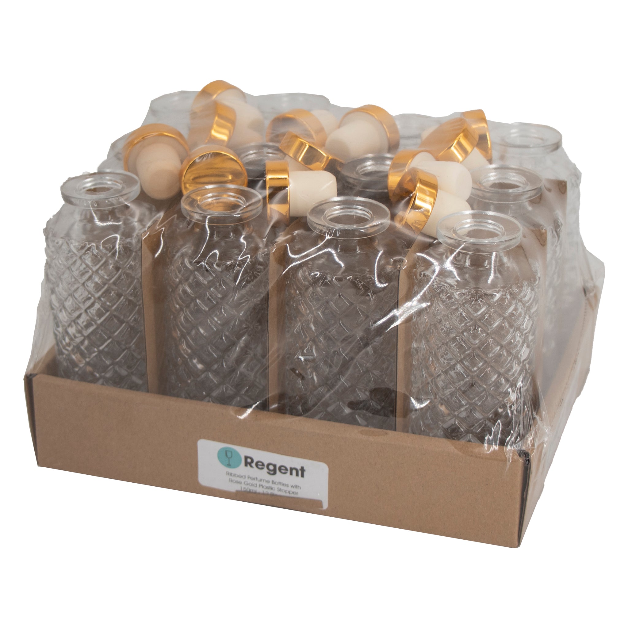 REGENT GLASS PERFUME BOTTLE LATTICE PATTERN WITH ROSE GOLD PLASTIC STOPPER, 150ML