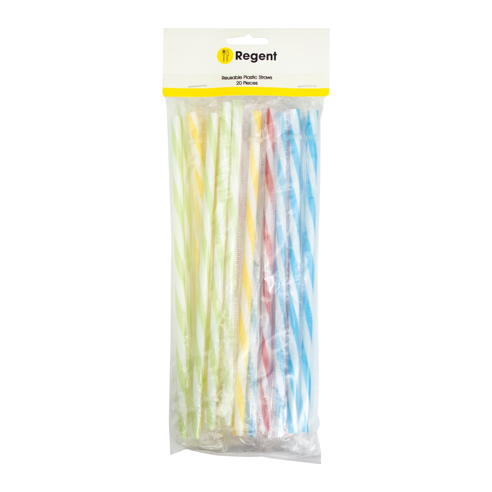 REGENT REUSABLE PLASTIC STRAWS 7.5MM ASSORTED COLOURS, 20PK
