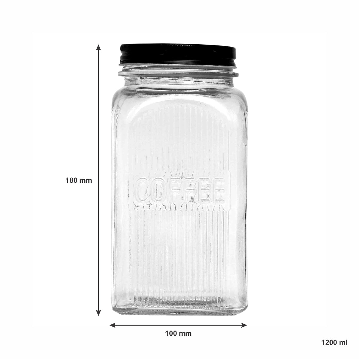 REGENT RIBBED SQUARE GLASS CANISTERS (TEA|COFFEE|SUGAR) 3PCS SET, 1.2L