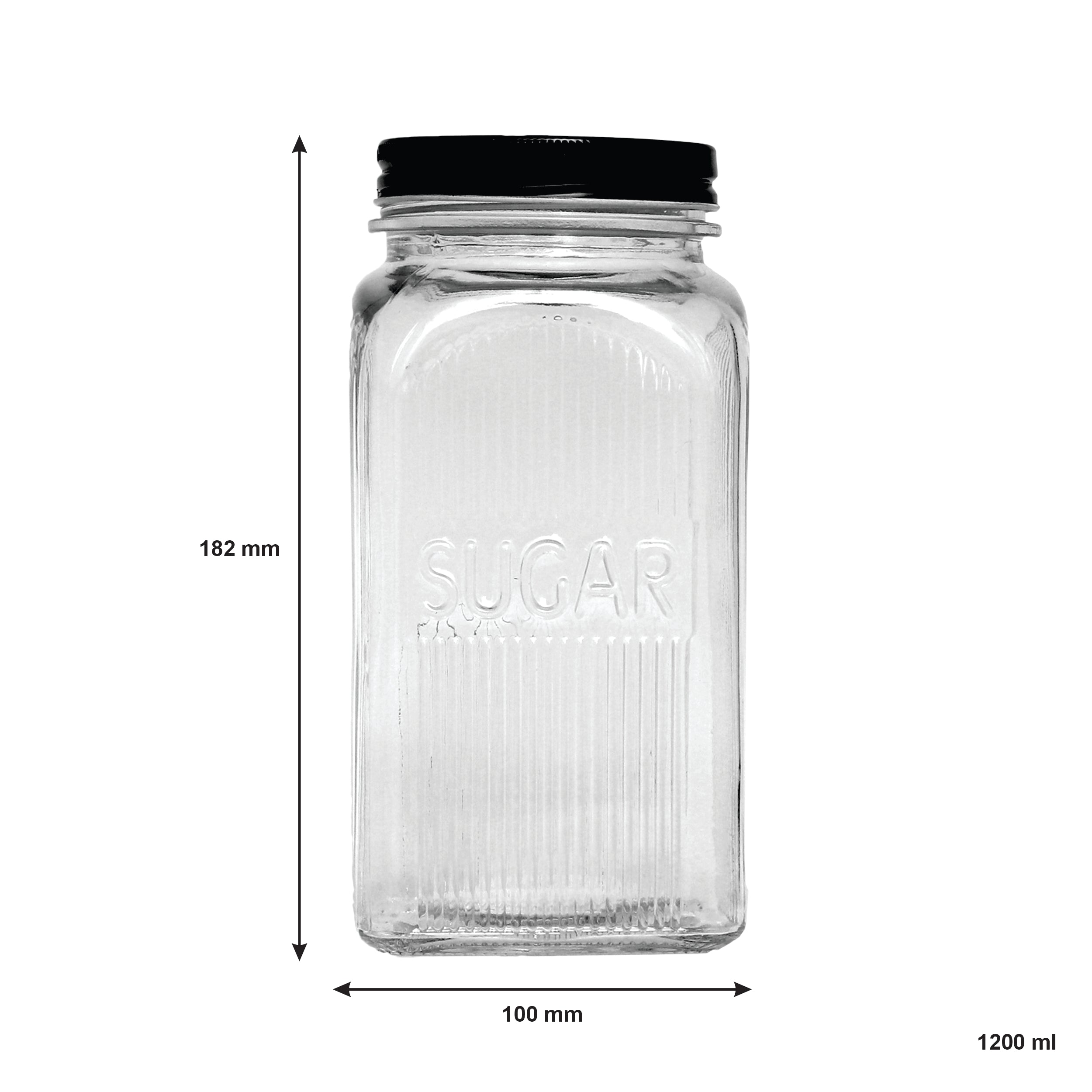 REGENT RIBBED SQUARE GLASS CANISTERS (TEA|COFFEE|SUGAR) 3PK SET, 1.2L