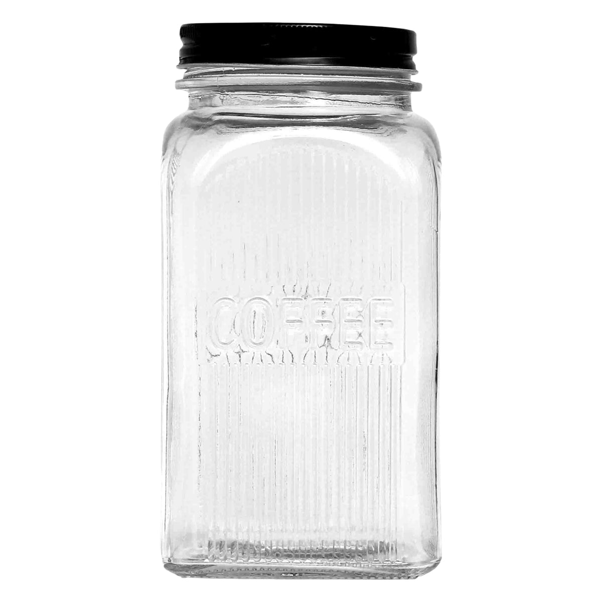 REGENT RIBBED SQUARE GLASS CANISTERS (TEA|COFFEE|SUGAR) 3PK SET, 1.2L