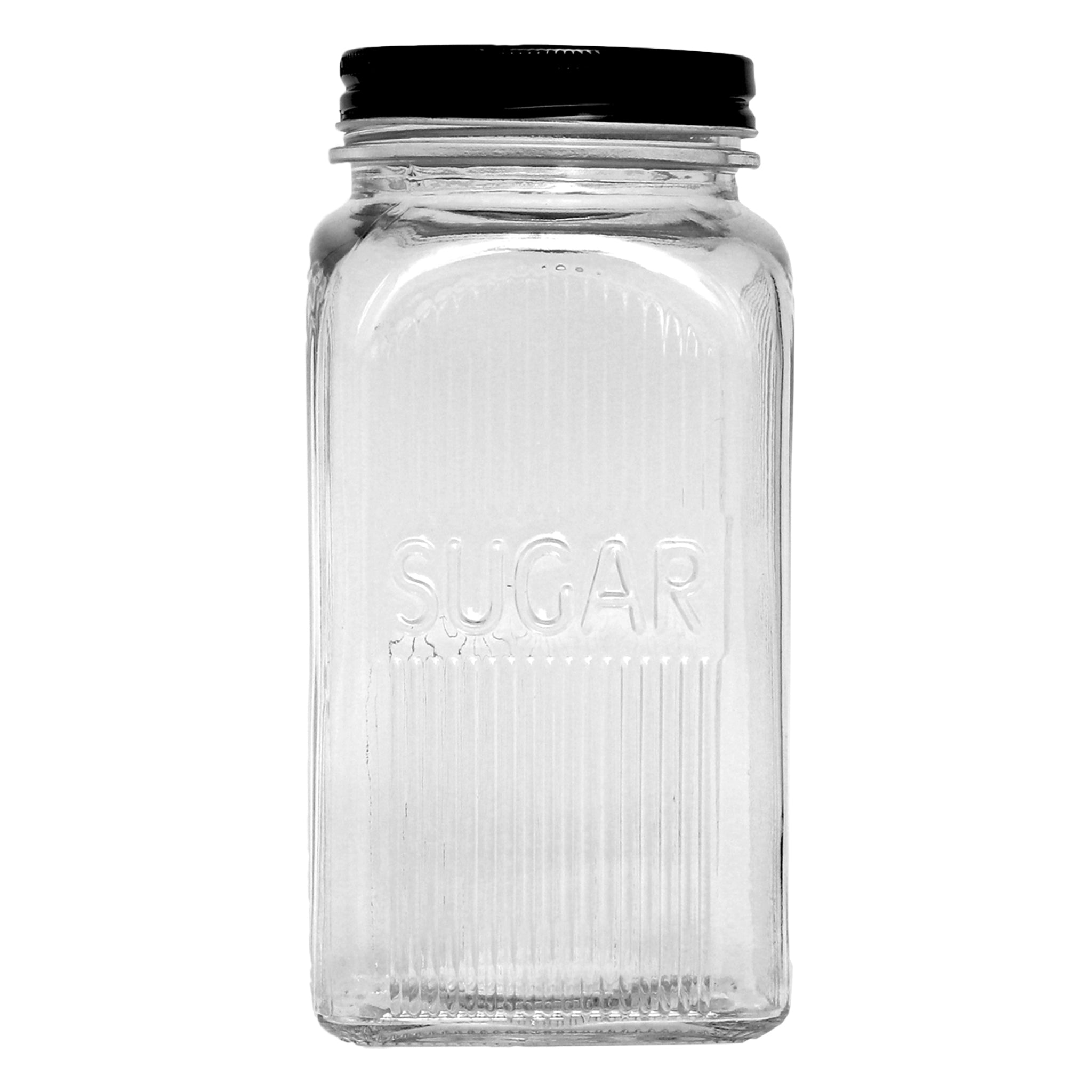 REGENT RIBBED SQUARE GLASS CANISTERS (TEA|COFFEE|SUGAR) 3PK SET, 1.2L