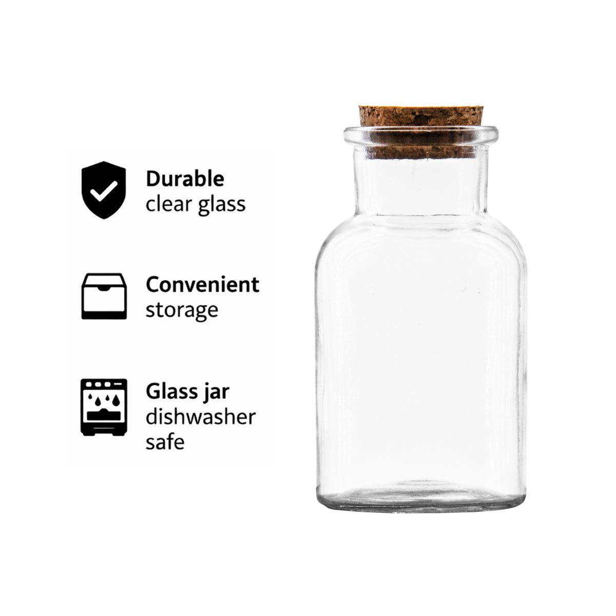 REGENT GLASS BOTTLE WITH CORK LID, 150ML