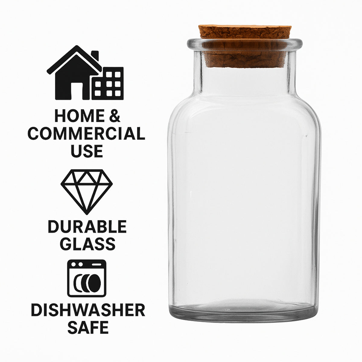 REGENT GLASS BOTTLE WITH CORK LID, 260ML