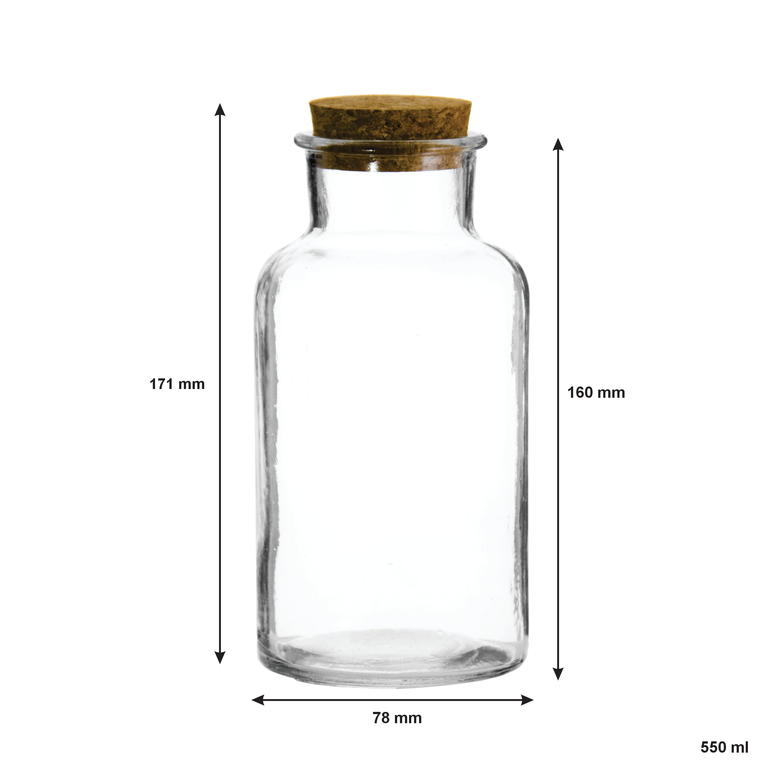 REGENT GLASS BOTTLE WITH CORK LID, 550ML