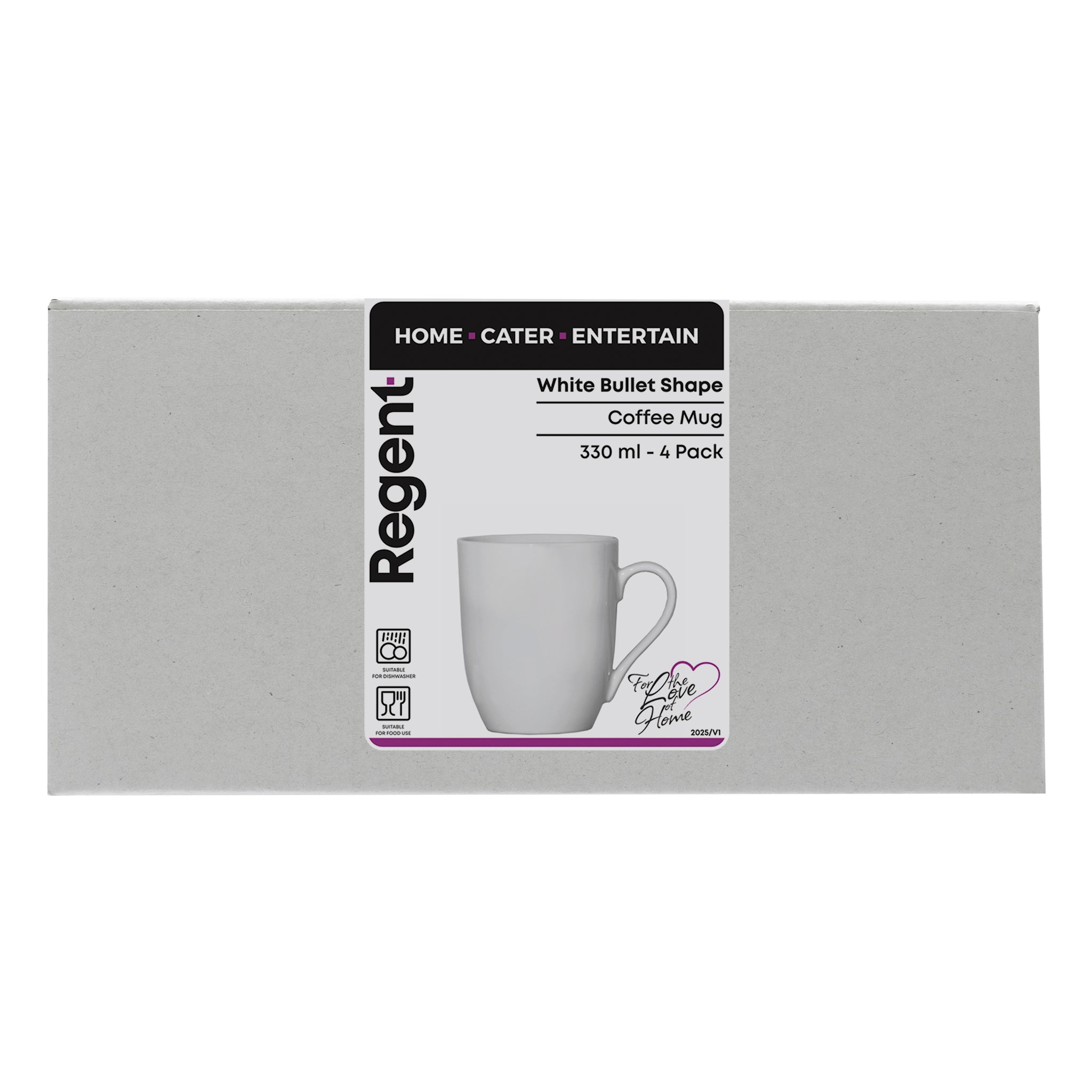 REGENT WHITE BULLET SHAPE COFFEE MUGS 4PK, 330ML