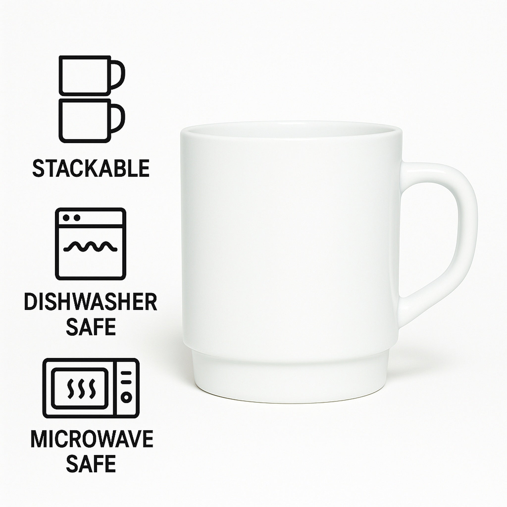 LUMINARC WHITE OPAL GLASS STACKING COFFEE MUGS 4PK, 290ML