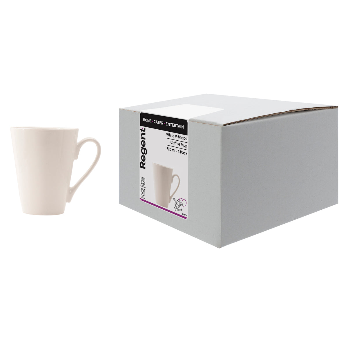 REGENT WHITE V-SHAPE COFFEE MUGS 4PK, 320ML