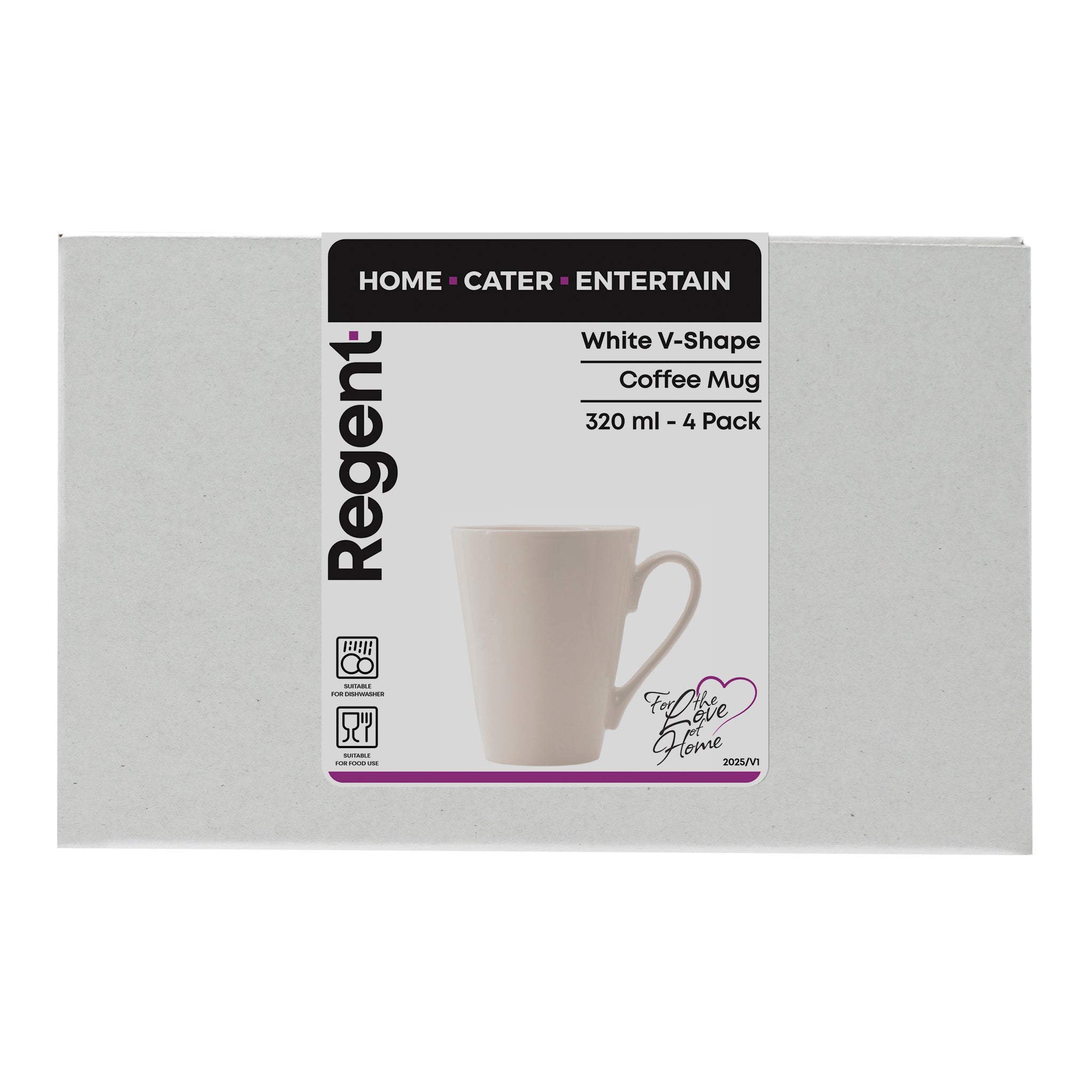 REGENT WHITE V-SHAPE COFFEE MUGS 4PK, 320ML
