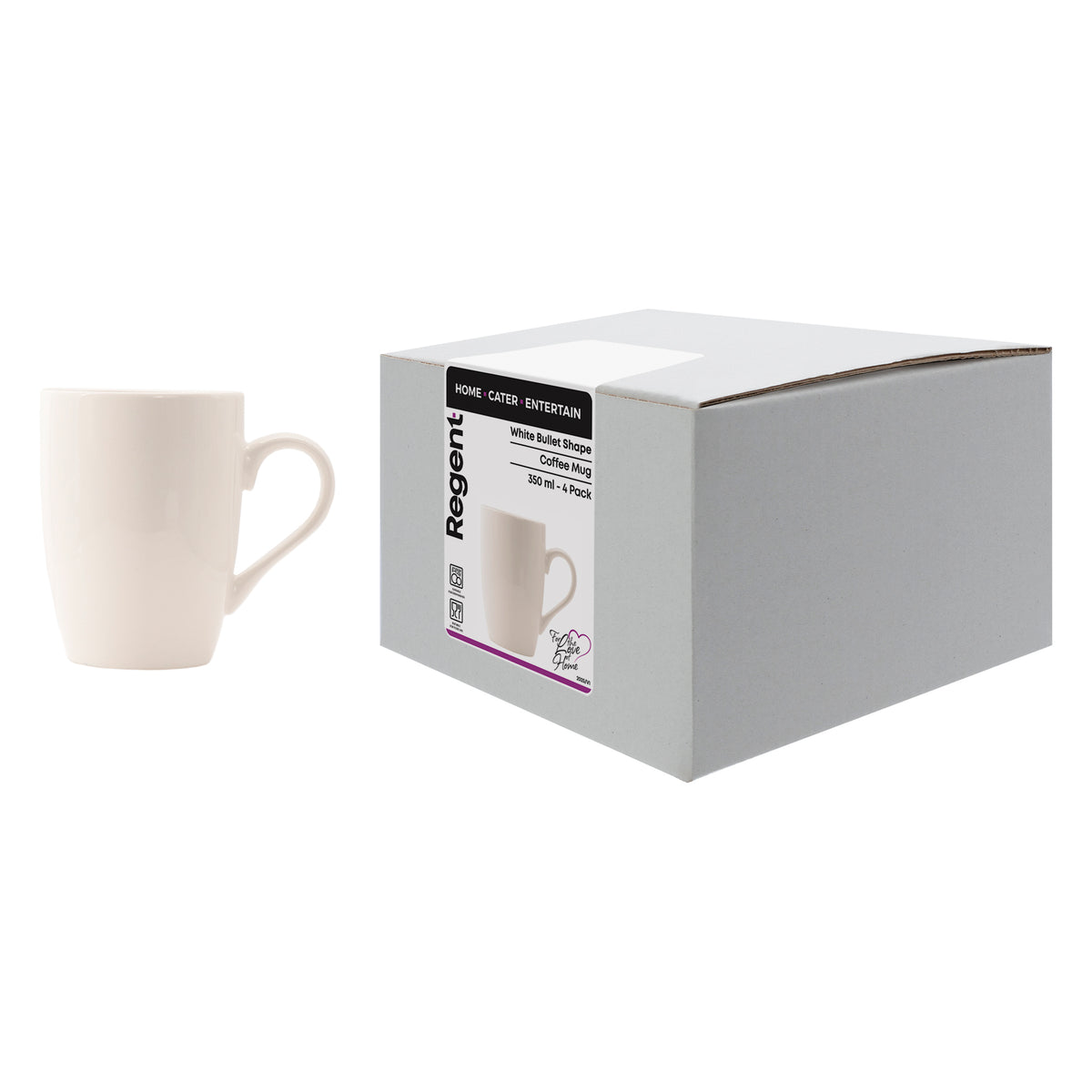 REGENT WHITE BULLET SHAPE COFFEE MUGS 4PK, 350ML