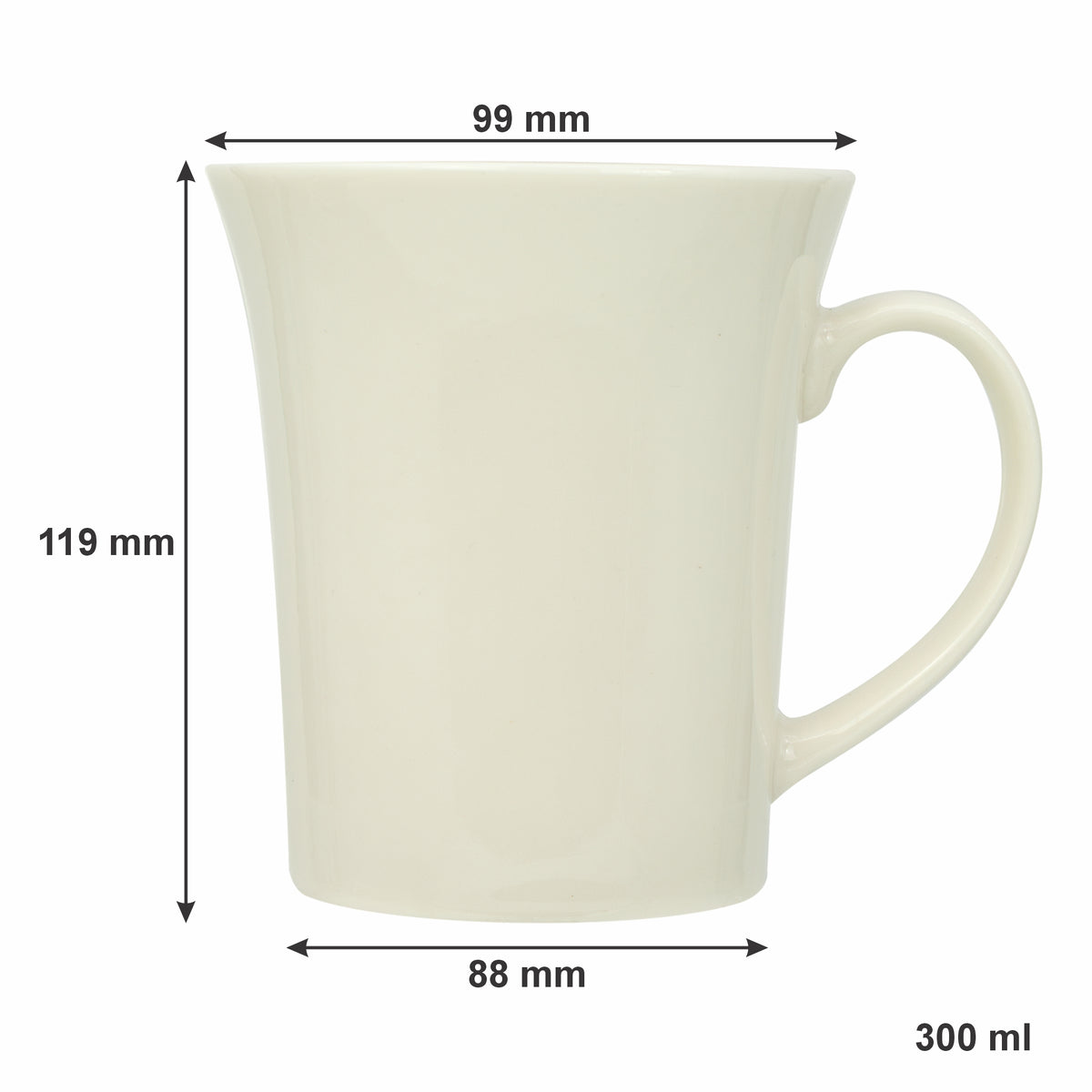 REGENT WHITE TRUMPET SHAPE COFFEE MUGS 4PK, 300ML