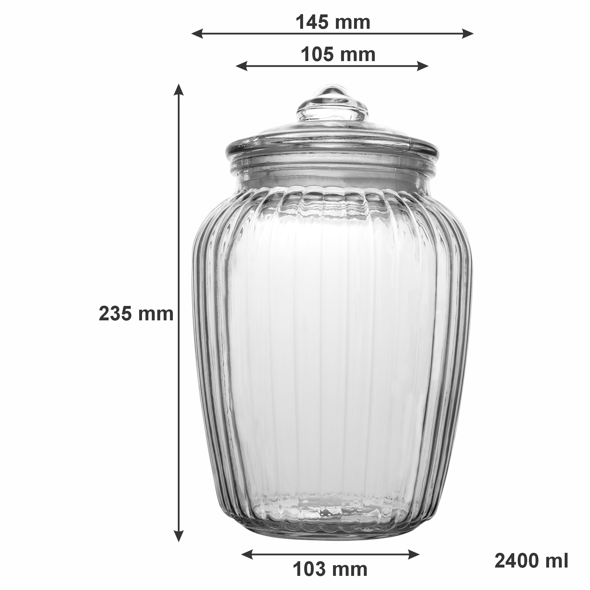 REGENT ROUND RIBBED GLASS JAR WITH GLASS LID, 2.4L