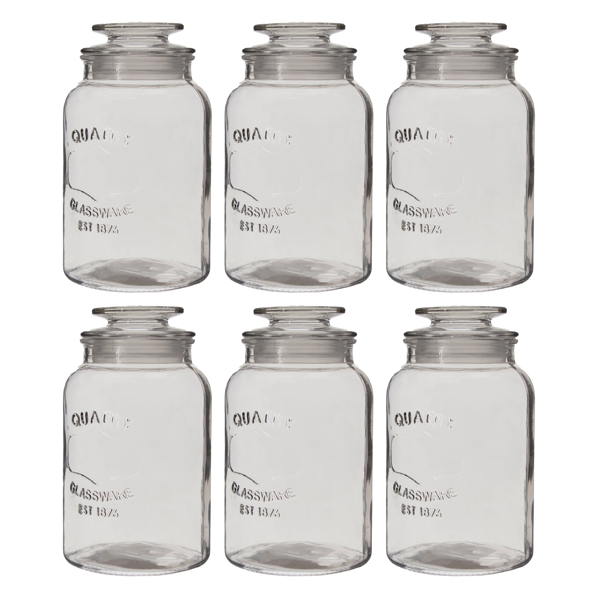 REGENT ROUND CANISTER `QUALITY` EMBOSSED WITH GLASS LID, 1L