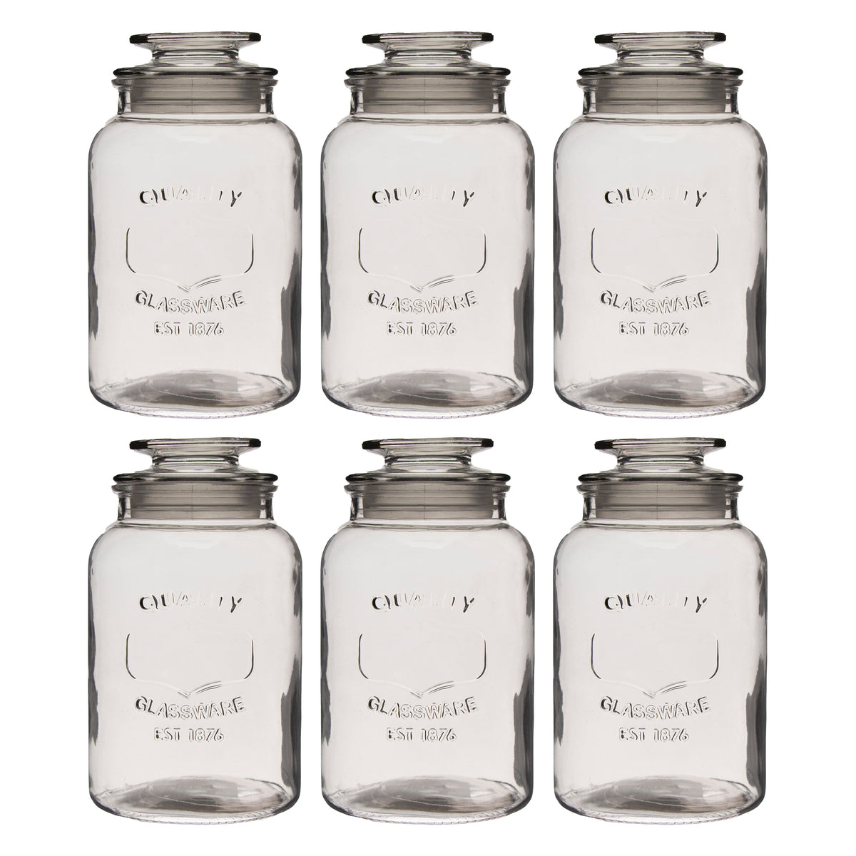 REGENT ROUND CANISTER `QUALITY` EMBOSSED WITH GLASS LID, 1,2L