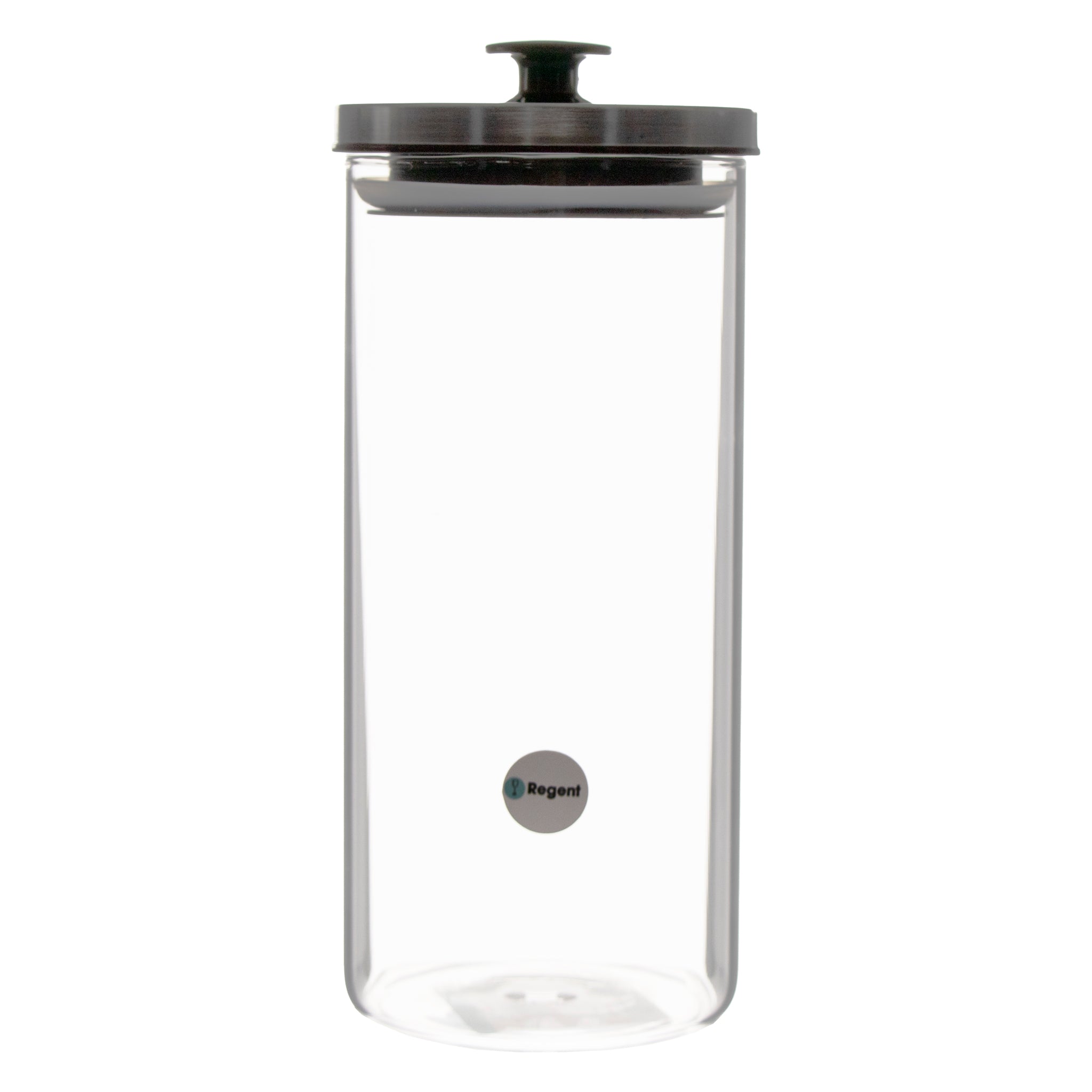 REGENT ROUND BOROCILICATE GLASS CANISTER WITH METAL LID AND BLACK KNOB, 1.3L