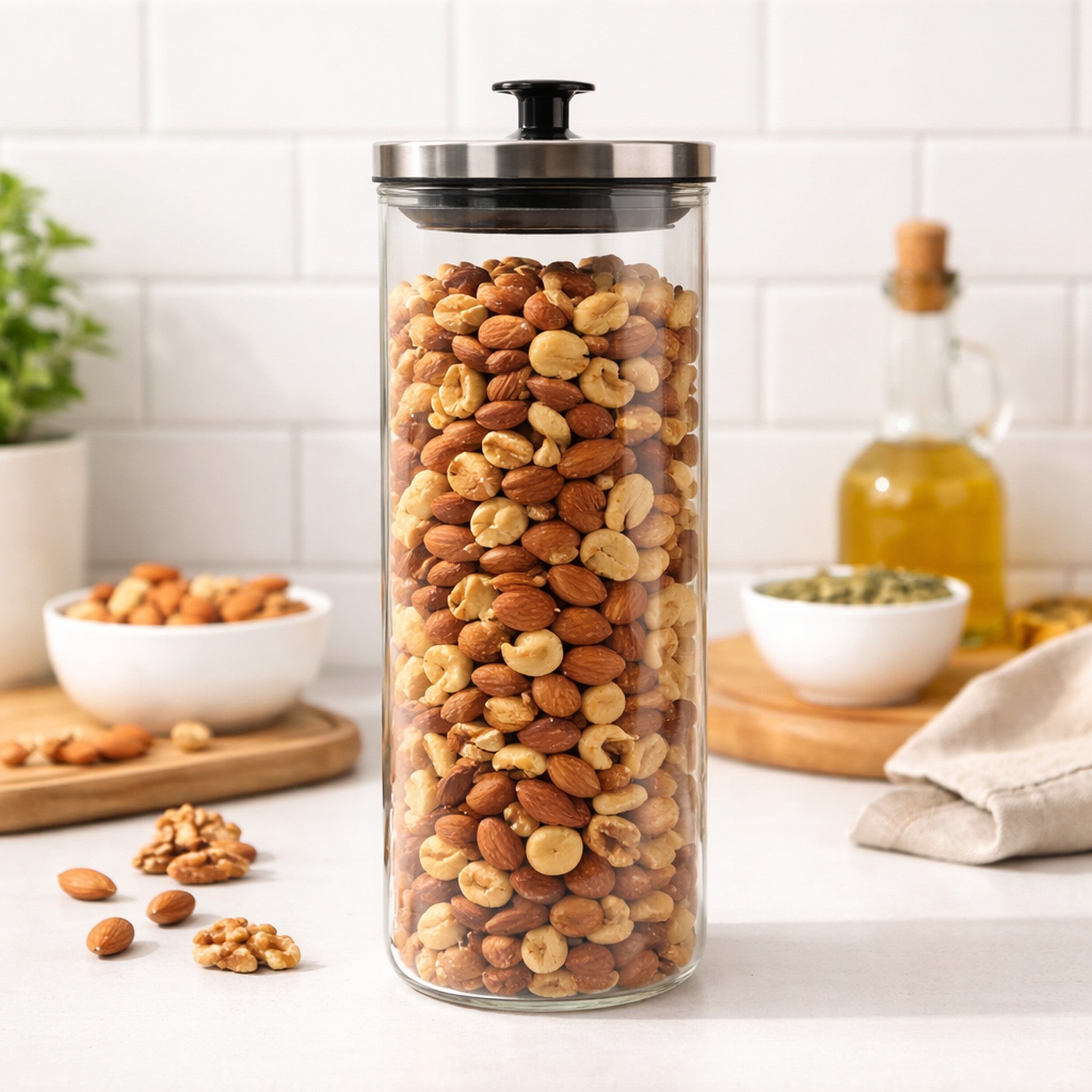 REGENT ROUND BOROCILICATE GLASS CANISTER WITH METAL LID AND BLACK KNOB, 1,7L