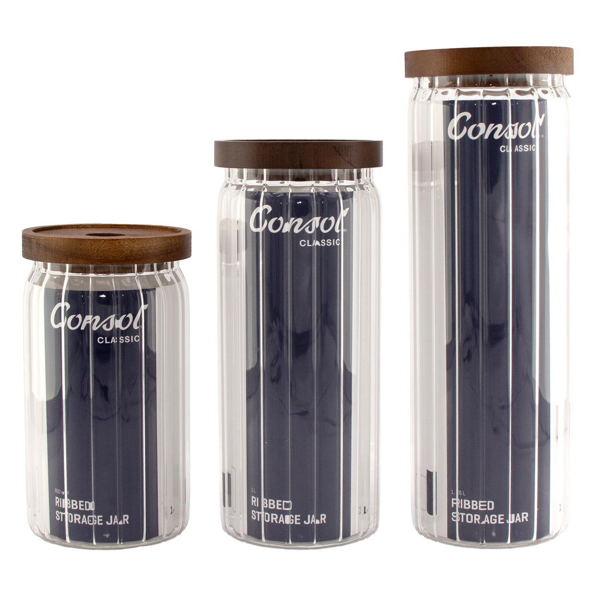 CONSOL ROUND RIBBED CANISTER WITH ACACIA LID, 1.35L