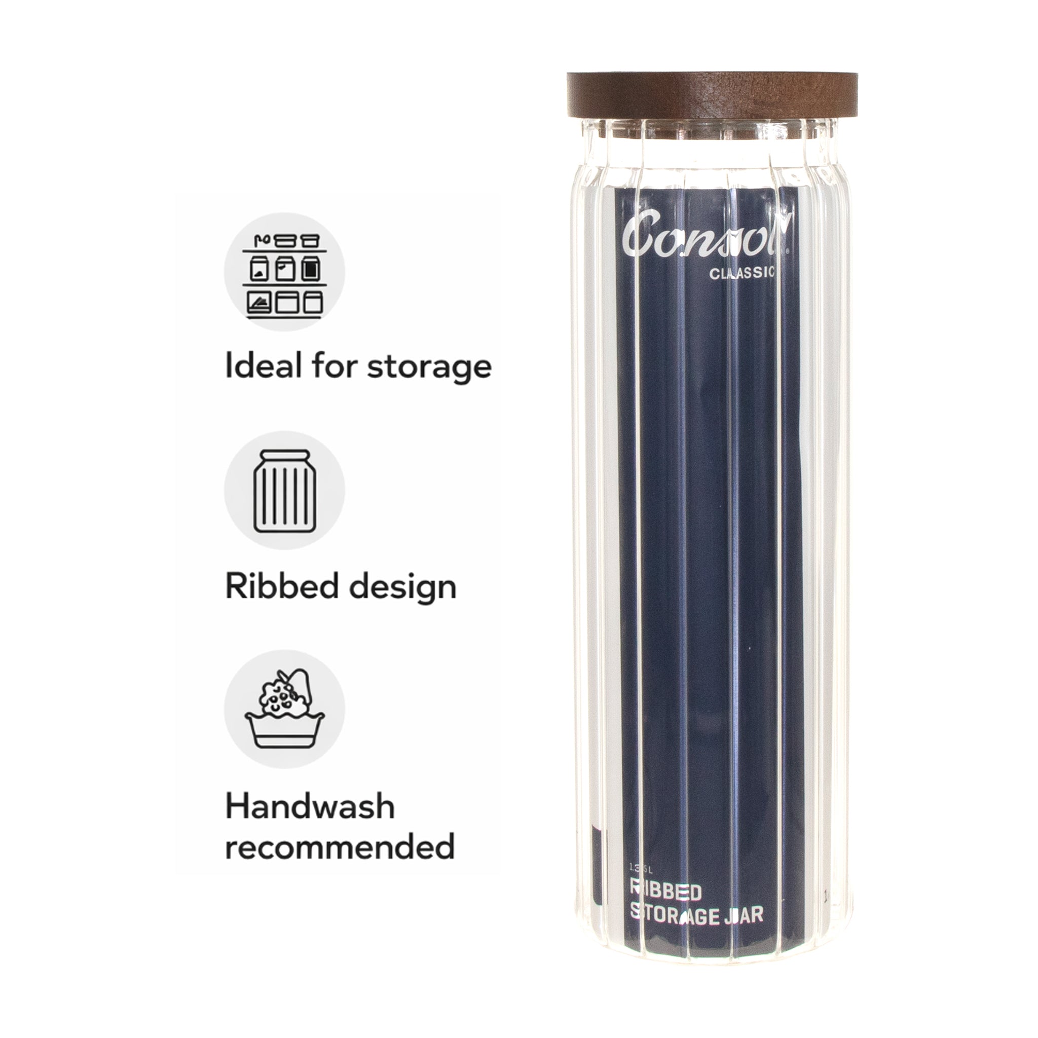 CONSOL ROUND RIBBED CANISTER WITH ACACIA LID, 1.35L