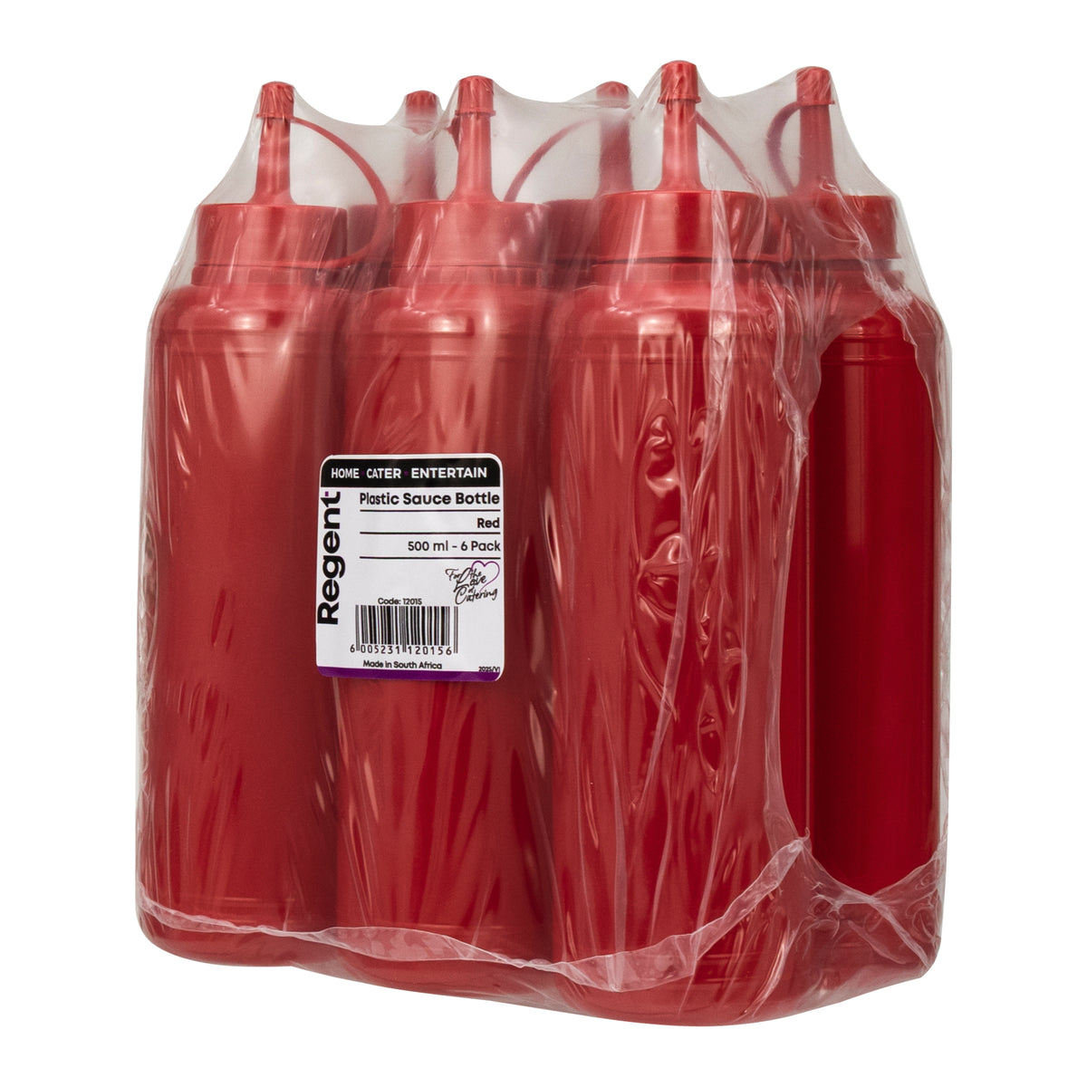 REGENT ROUND PLASTIC SAUCE BOTTLE RED 6PK, 500ML