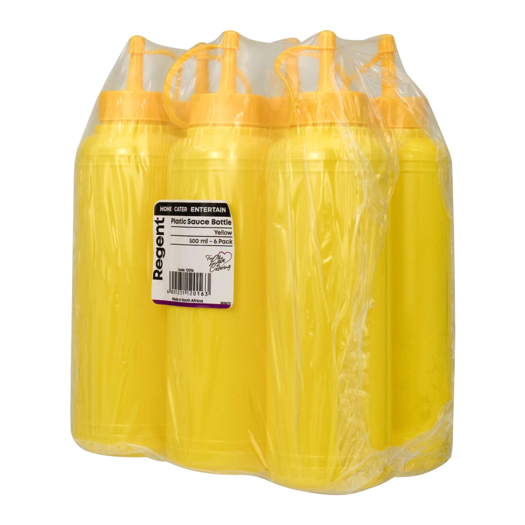 REGENT ROUND PLASTIC SAUCE BOTTLE YELLOW 6PK, 500ML