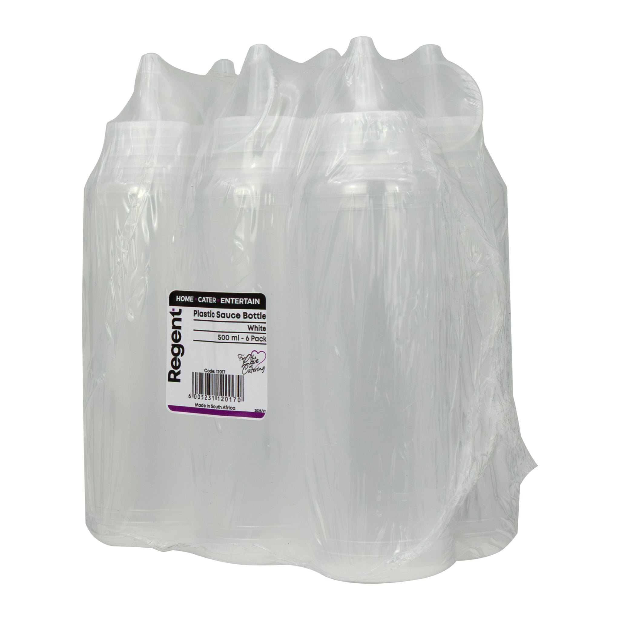 REGENT ROUND PLASTIC SAUCE BOTTLE WHITE 6PK, 500ML