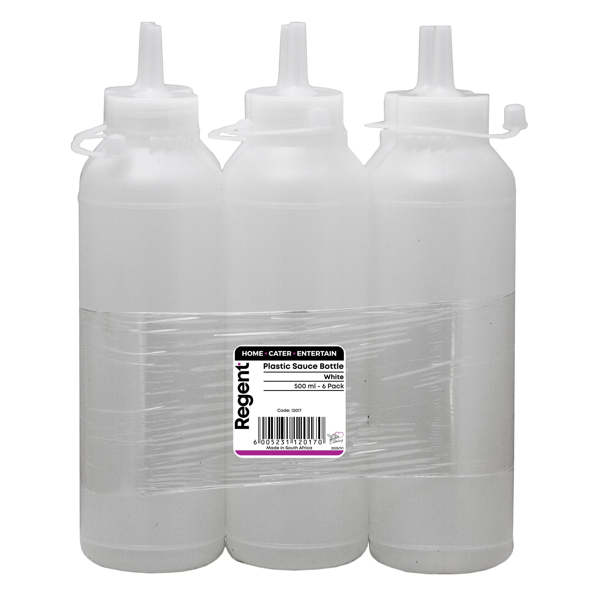 REGENT ROUND PLASTIC SAUCE BOTTLE WHITE 6PK, 500ML