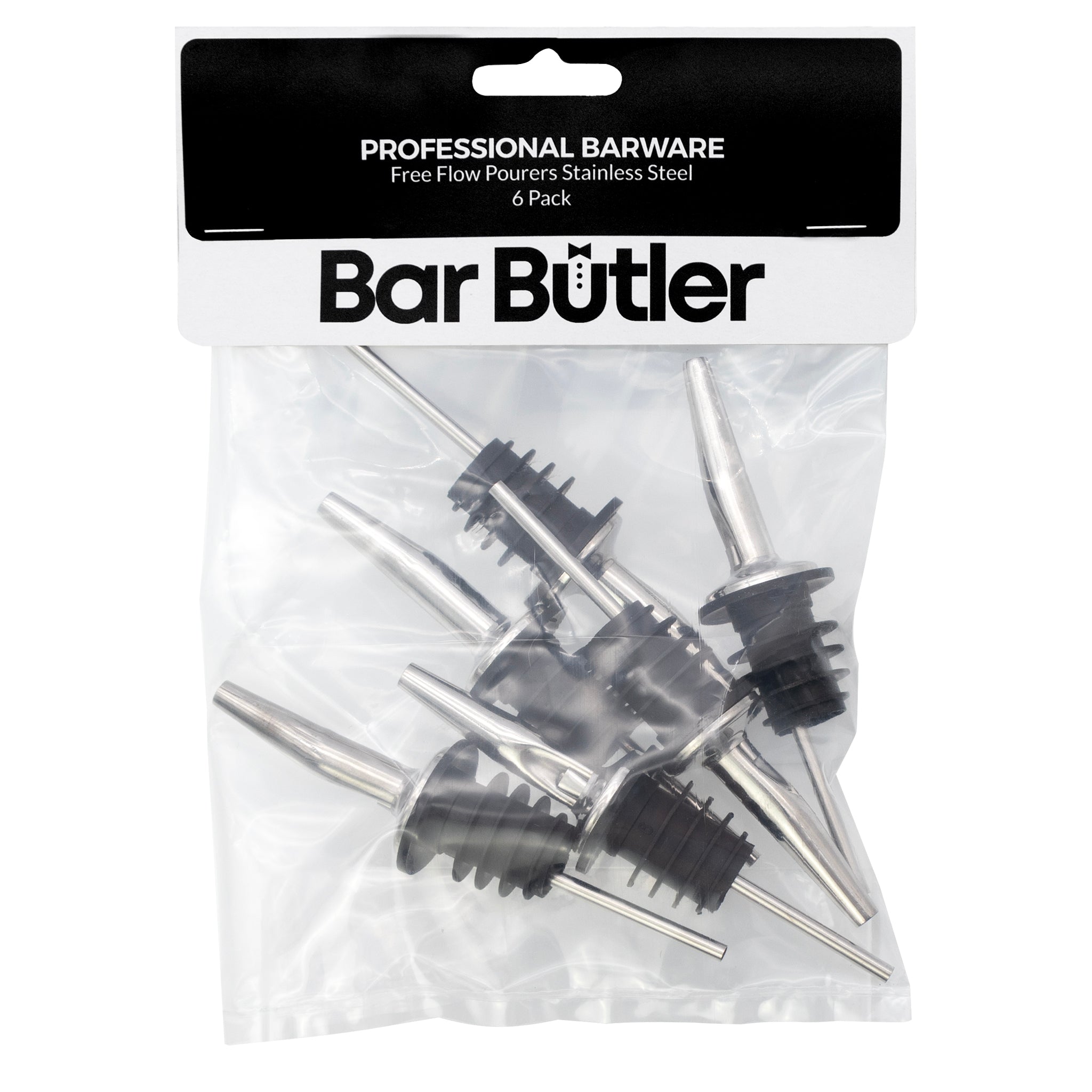 BAR BUTLER FREE FLOW POURERS ST STEEL 6PK